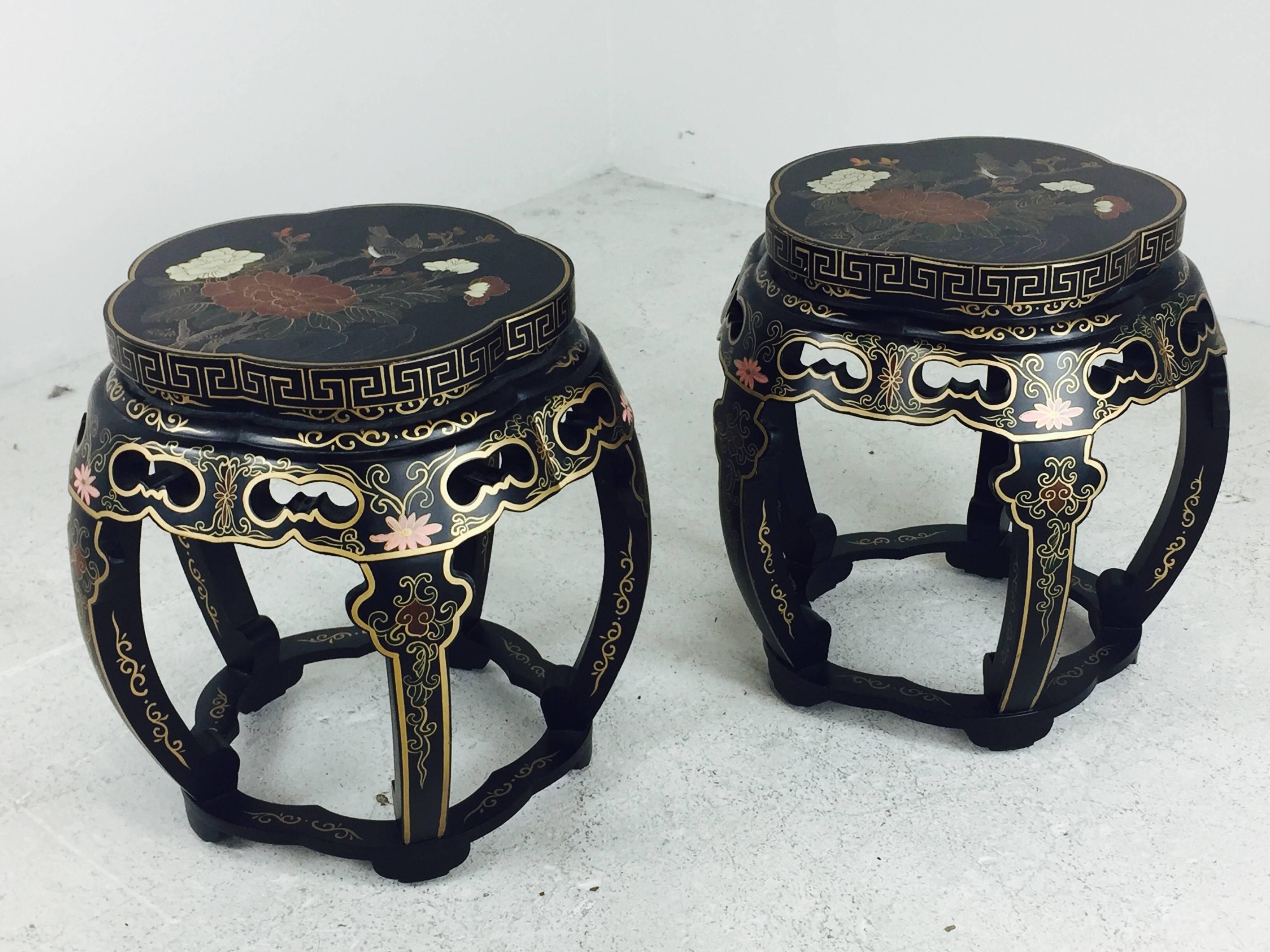 20th Century Pair of Lacquered Asian Garden Stools