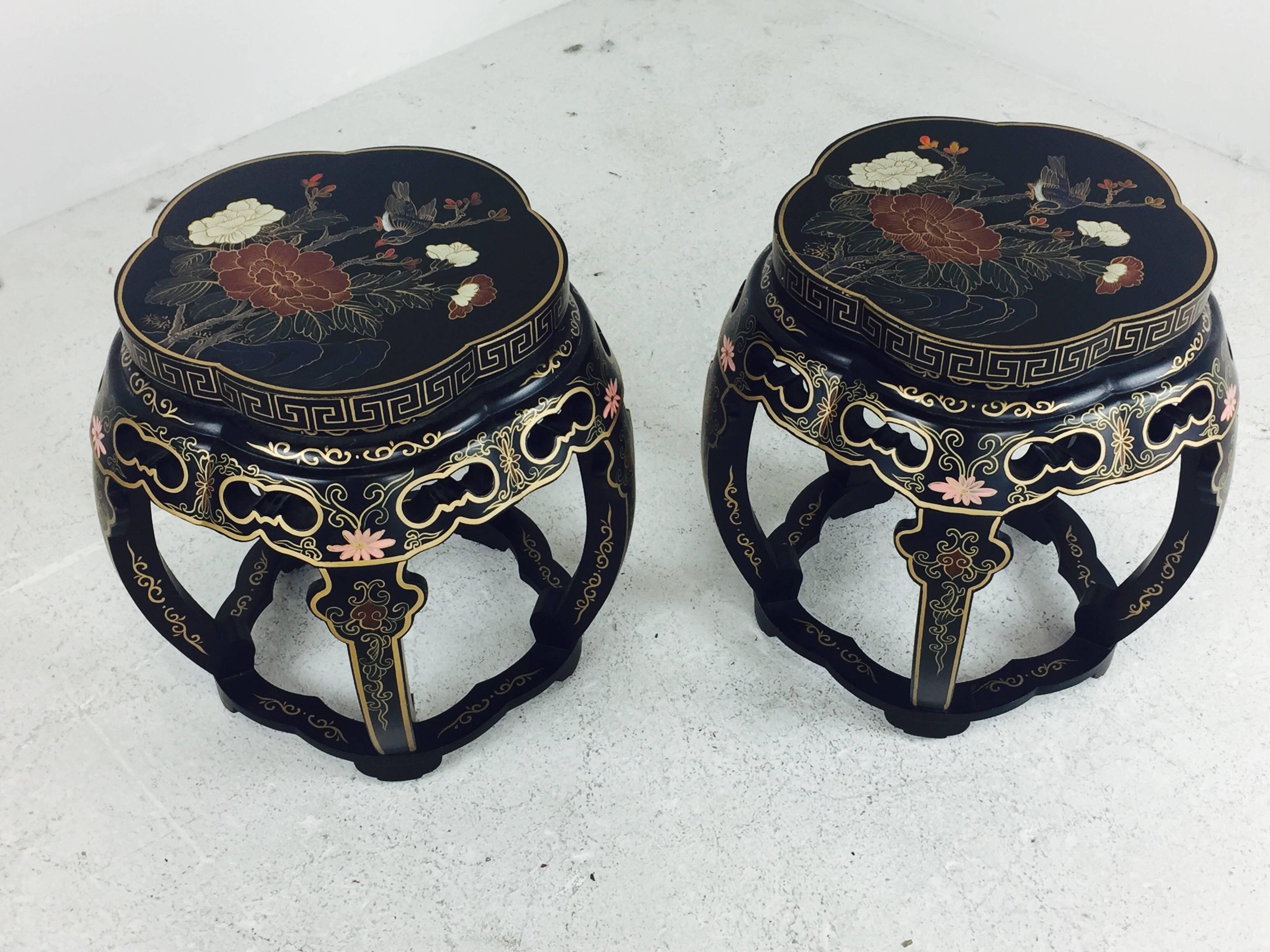 Pair of Lacquered Asian Garden Stools 1