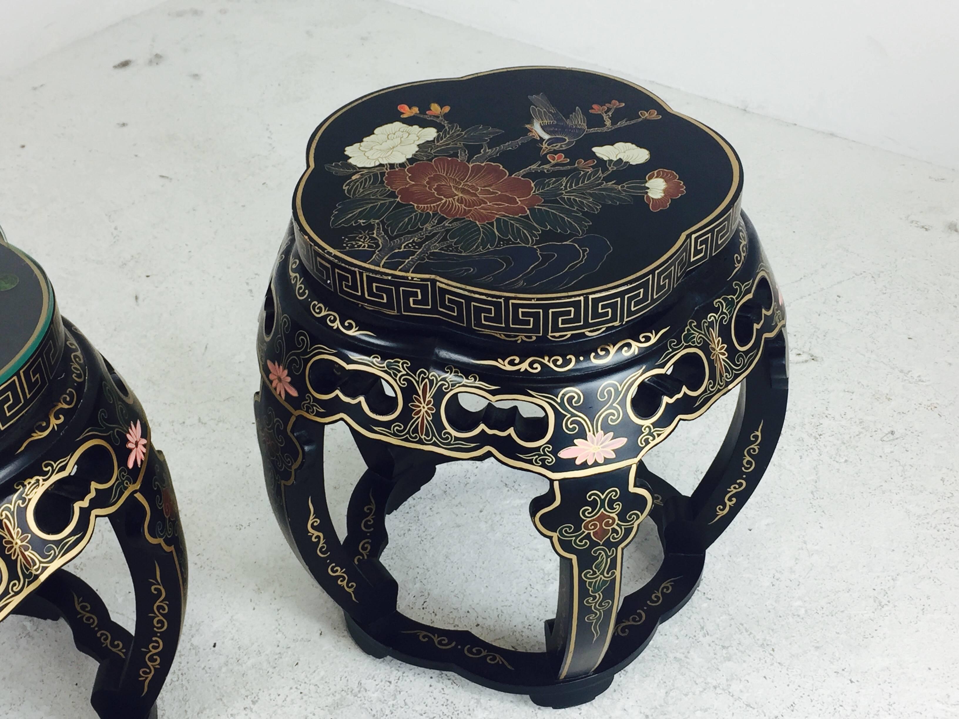 Pair of Lacquered Asian Garden Stools 2