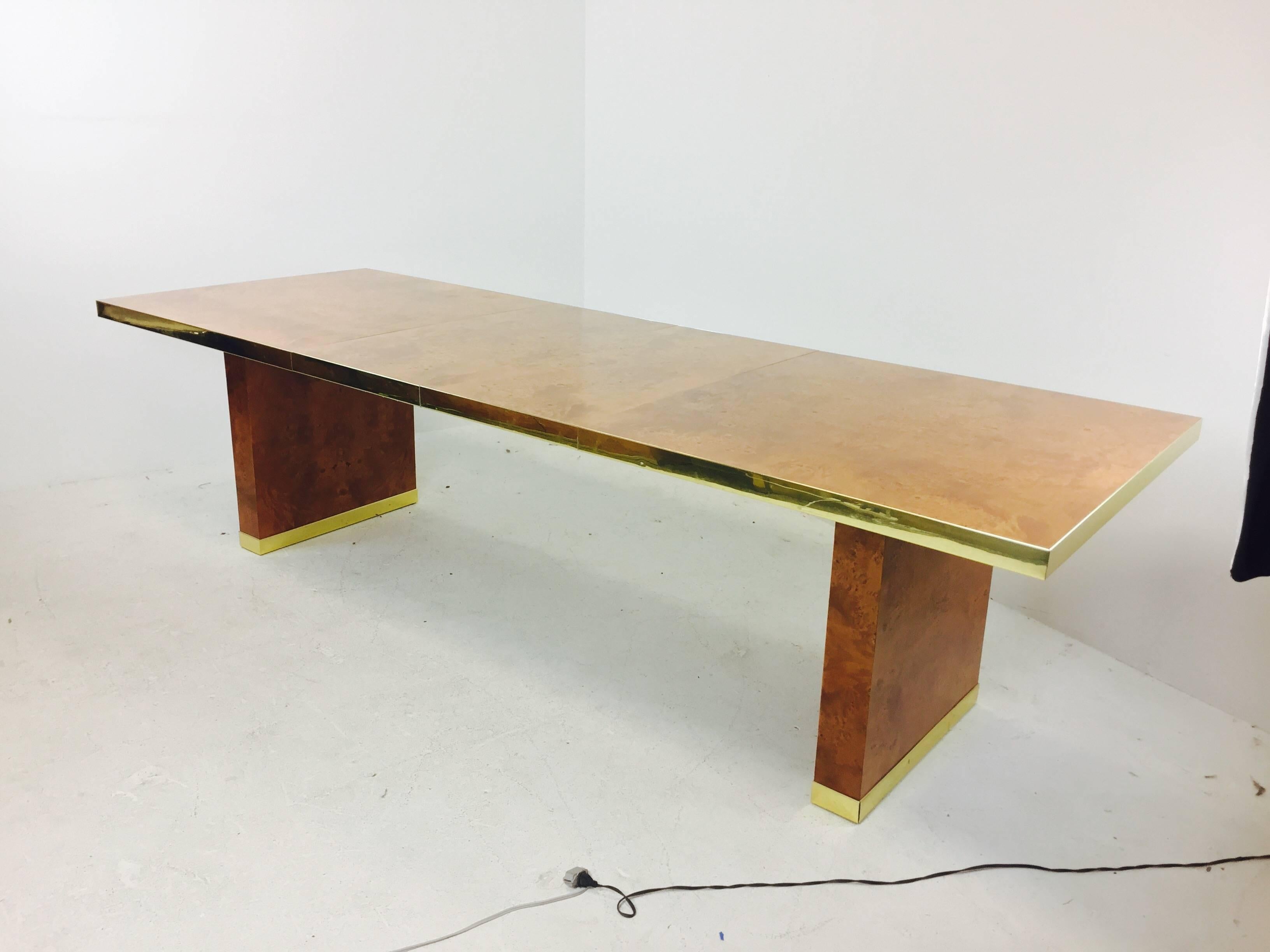 20th Century Burl Wood and Brass Dining Table by Pierre Cardin