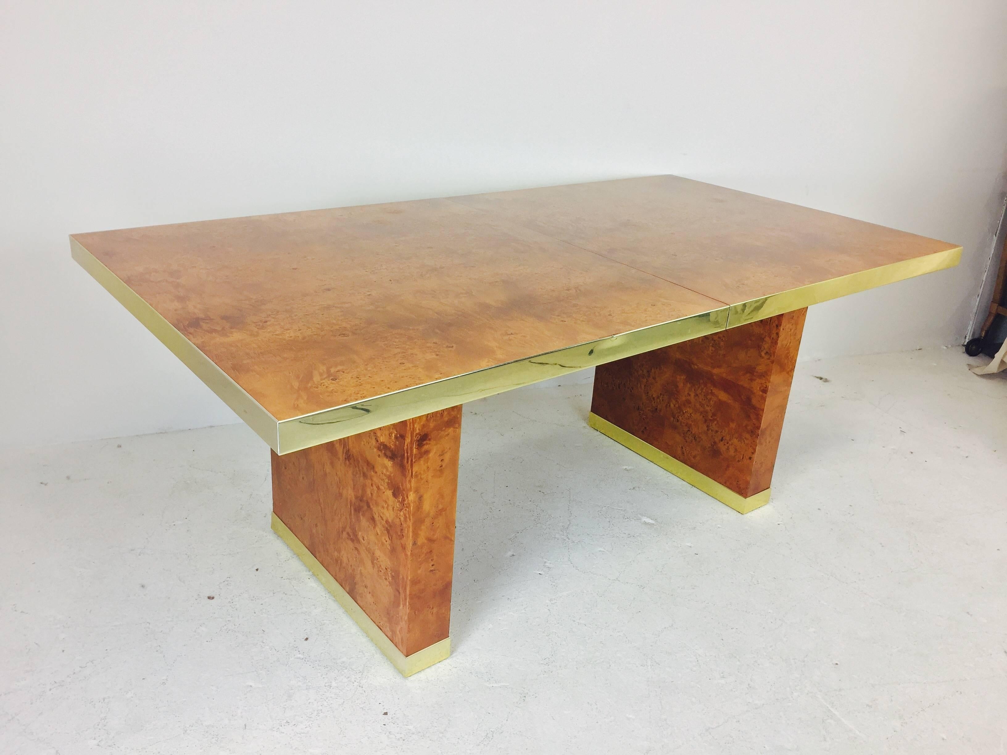 Burl Wood and Brass Dining Table by Pierre Cardin 3
