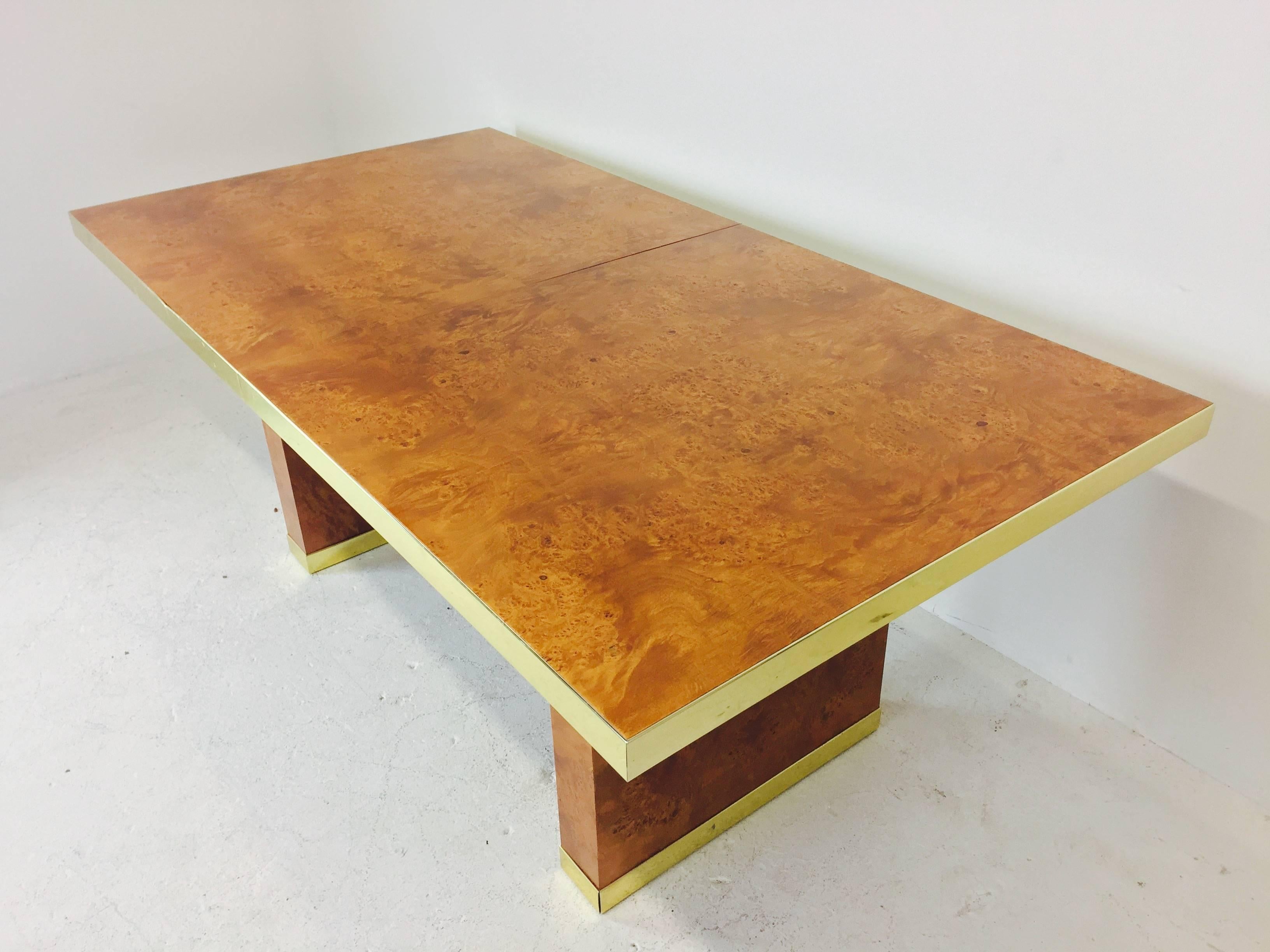 Mid-Century Modern Burl Wood and Brass Dining Table by Pierre Cardin