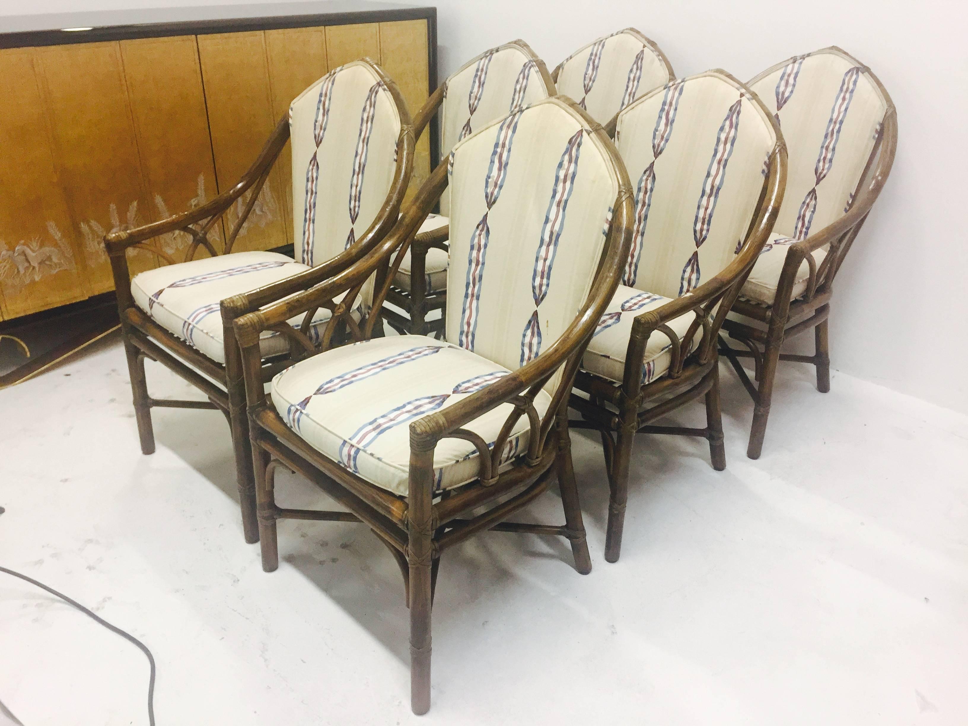 Leather Set of Six Gothic Style Rattan Chairs by McGuire