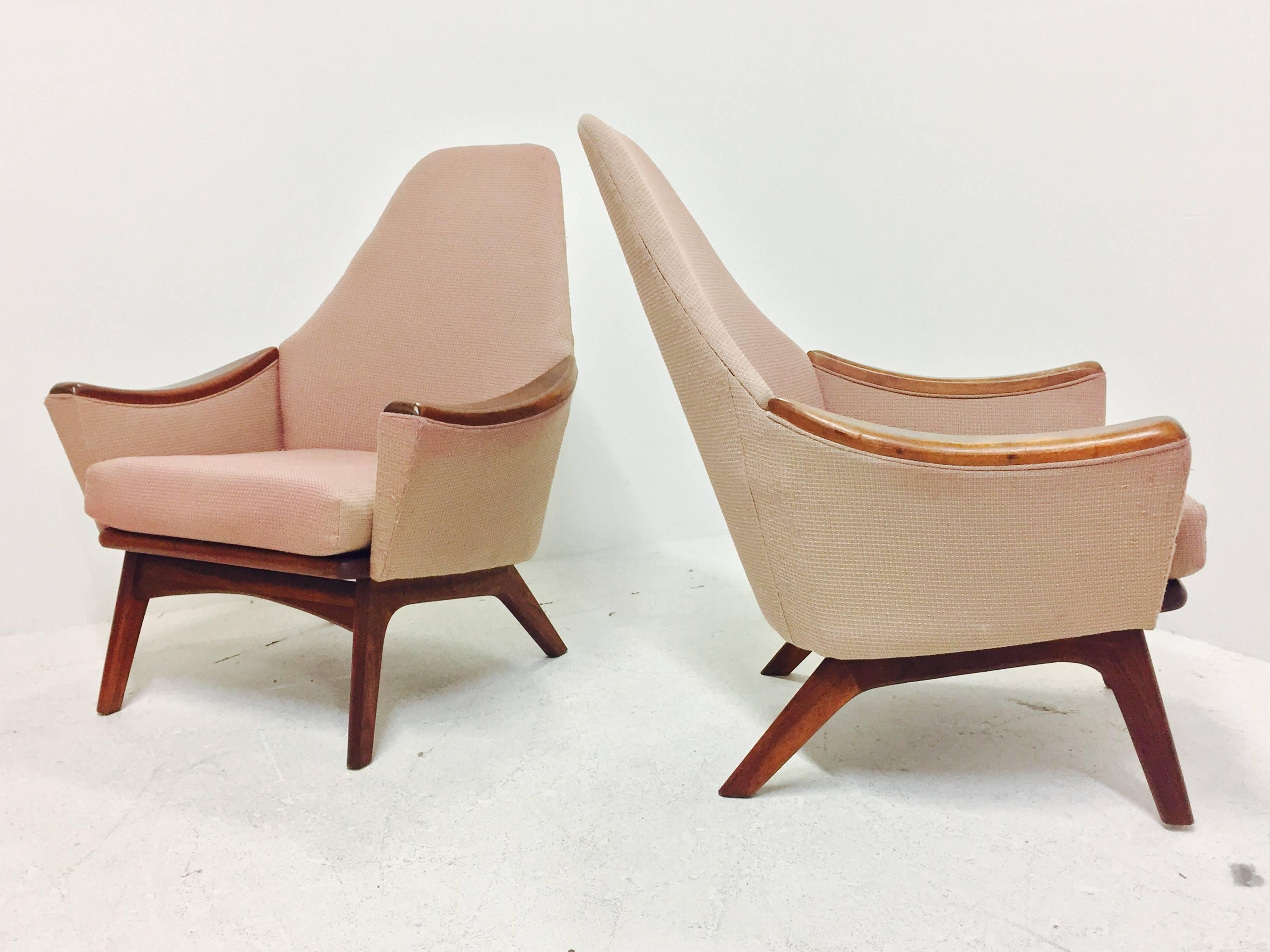 Wood Pair of High Back Lounge Chairs by Adrian Pearsall for Craft Associates