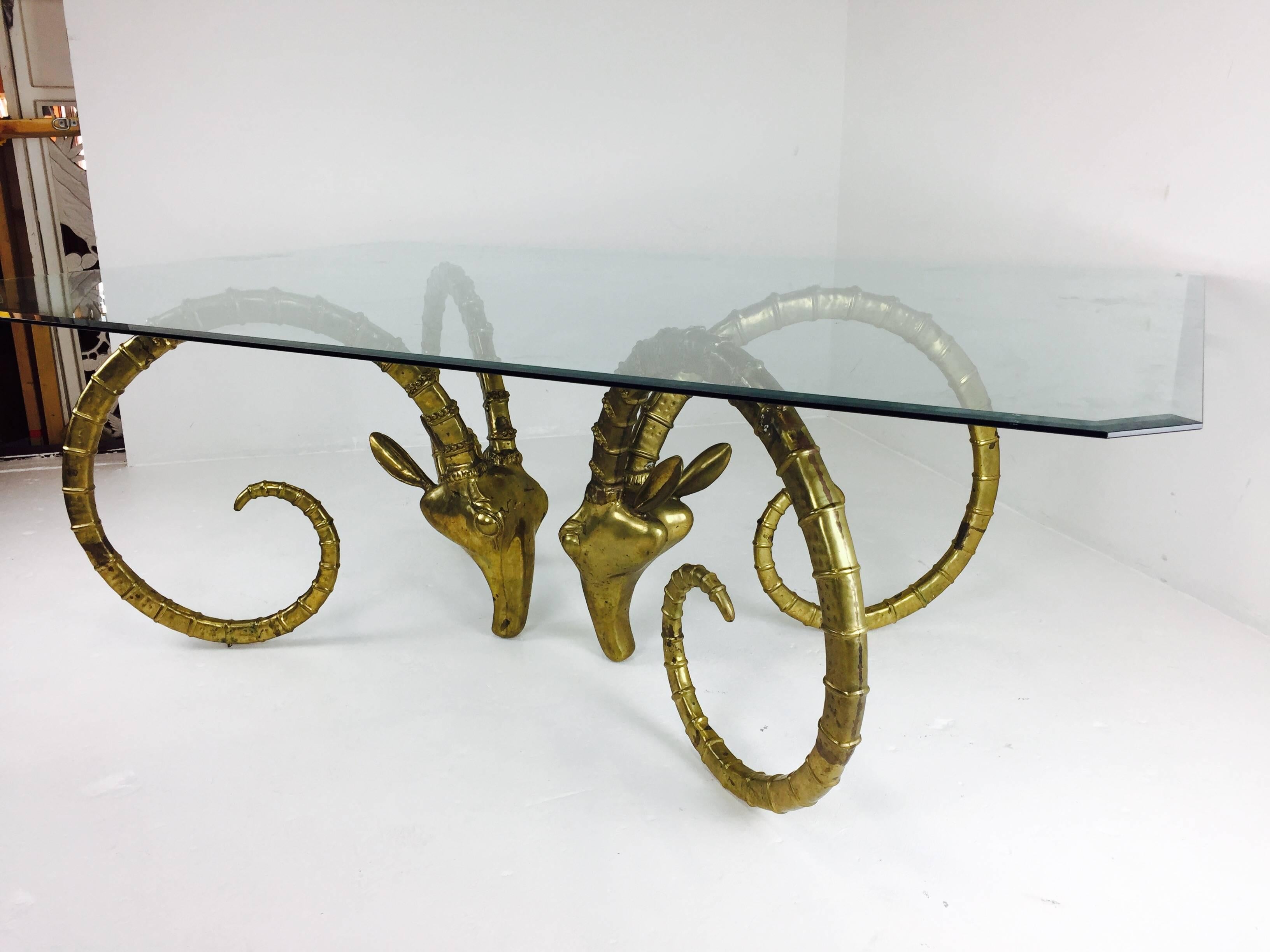 Mid-Century Modern Brass Ram's Head or Ibex Dining Table