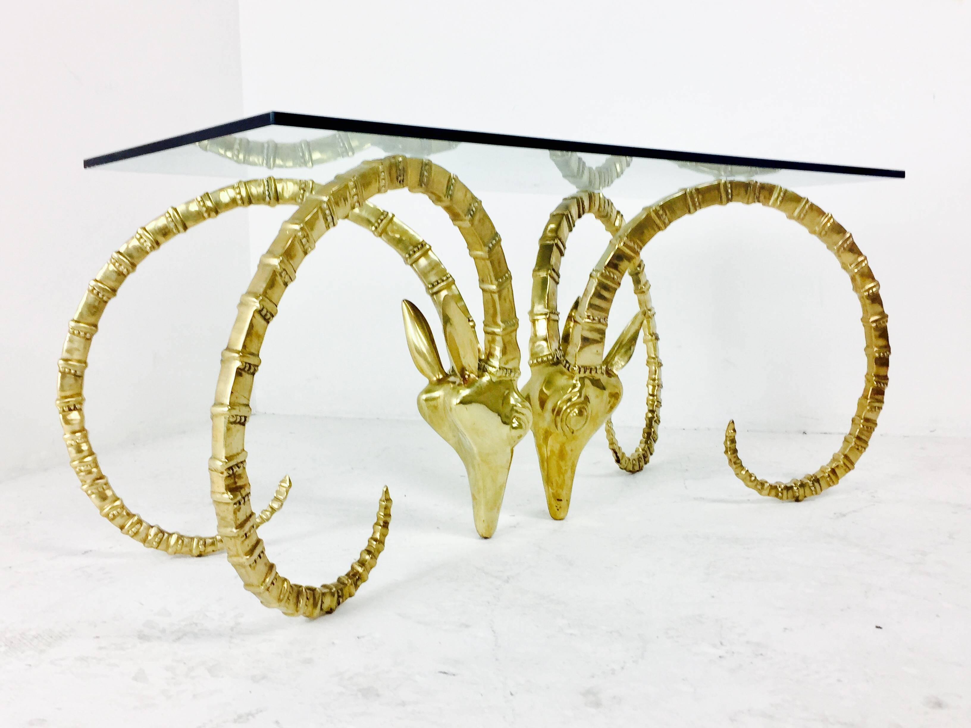 Mid-Century Modern Brass Ram's Head or Ibex Coffee Table