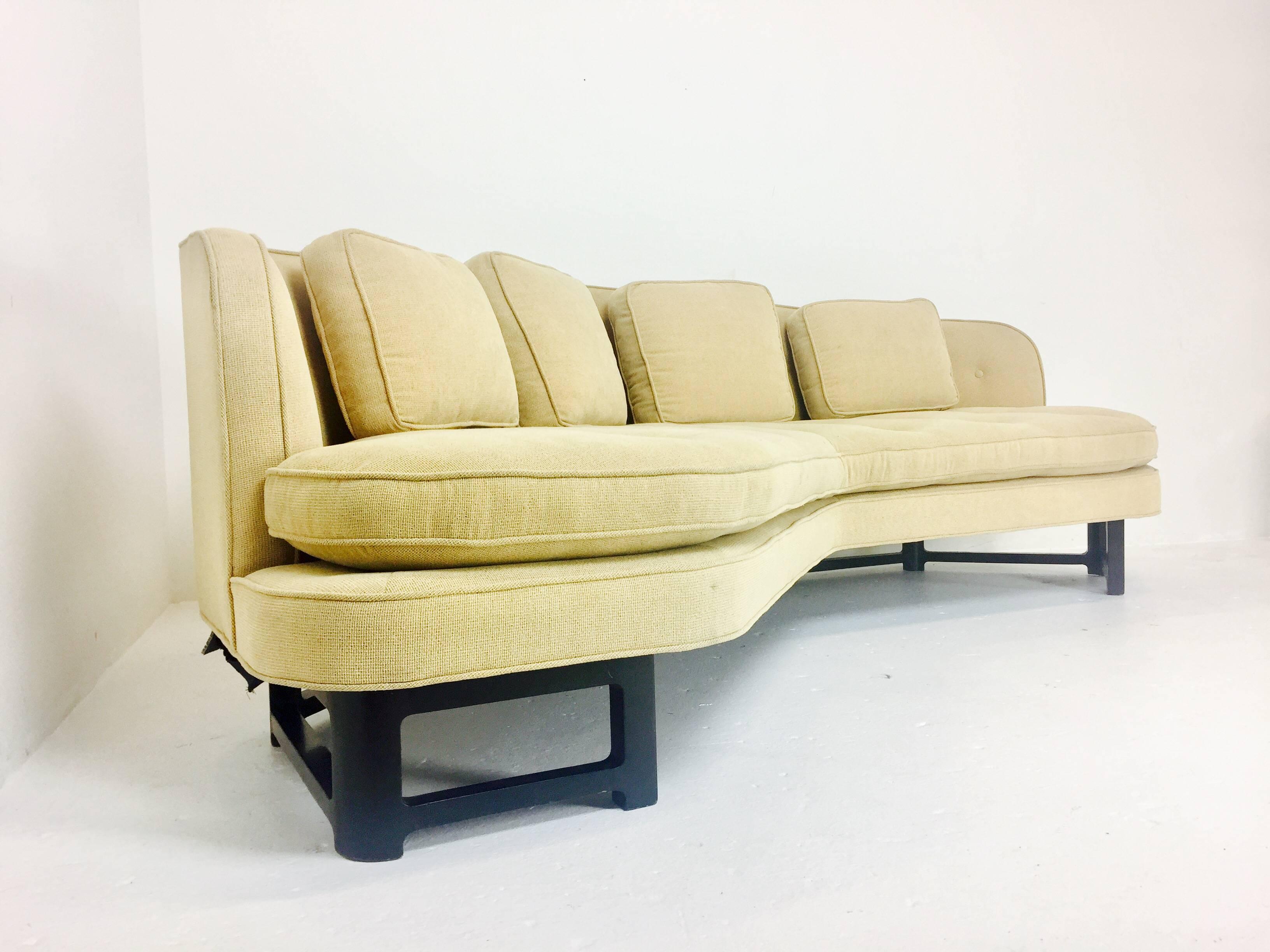 Monumental angular "Janus" sofa by Edward Wormley for Dunbar. Sofa has a sturdy frame and retains original upholstery.

Dimensions: 102" W x 33" D x 28" T.
Seat height 17".