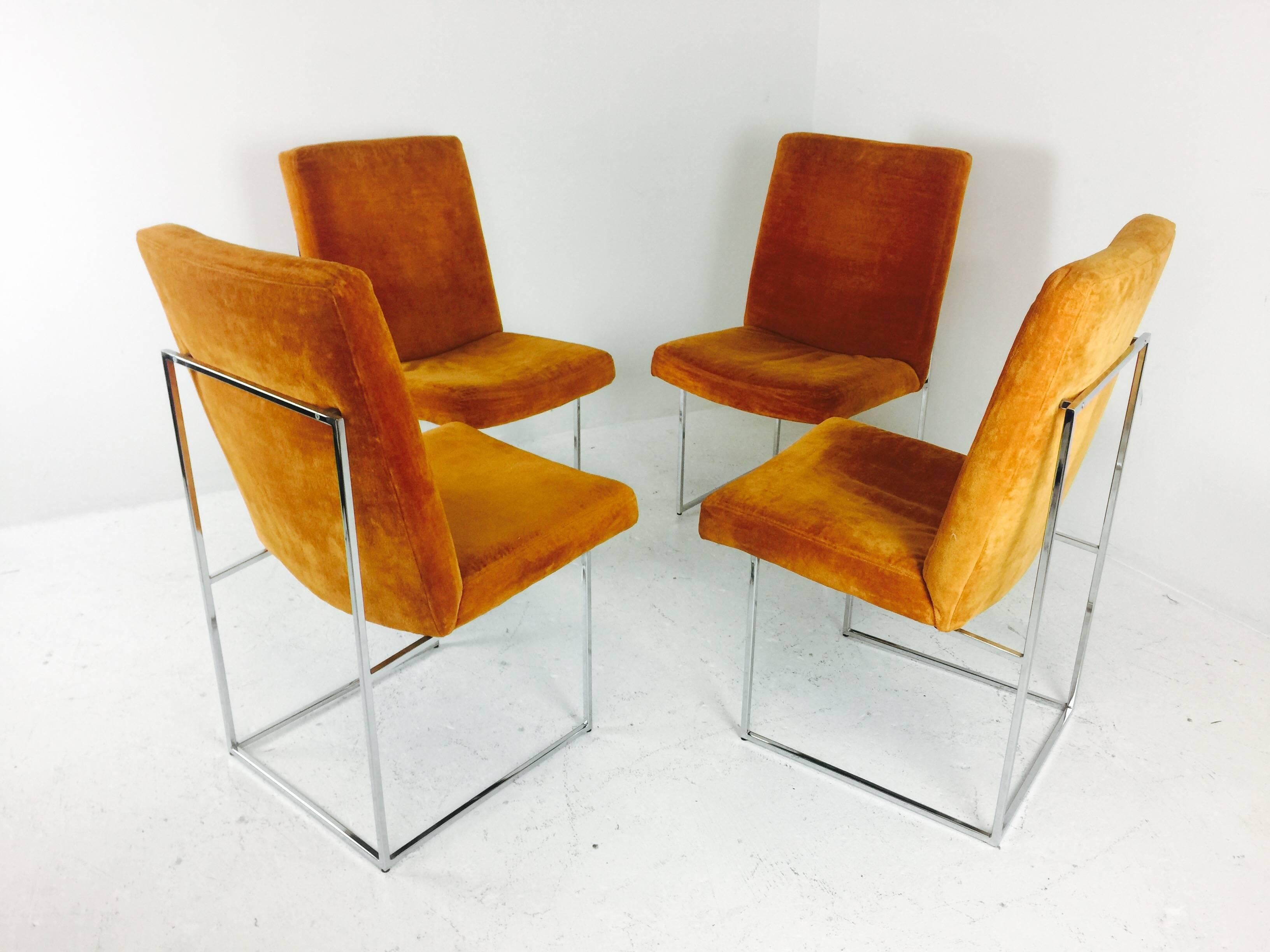 Mid-Century Modern Set of Ten Milo Baughman Brown Velvet and Chrome Dining Chairs