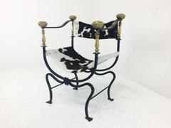 Italian Campaign Style Iron Cowhide Armchair