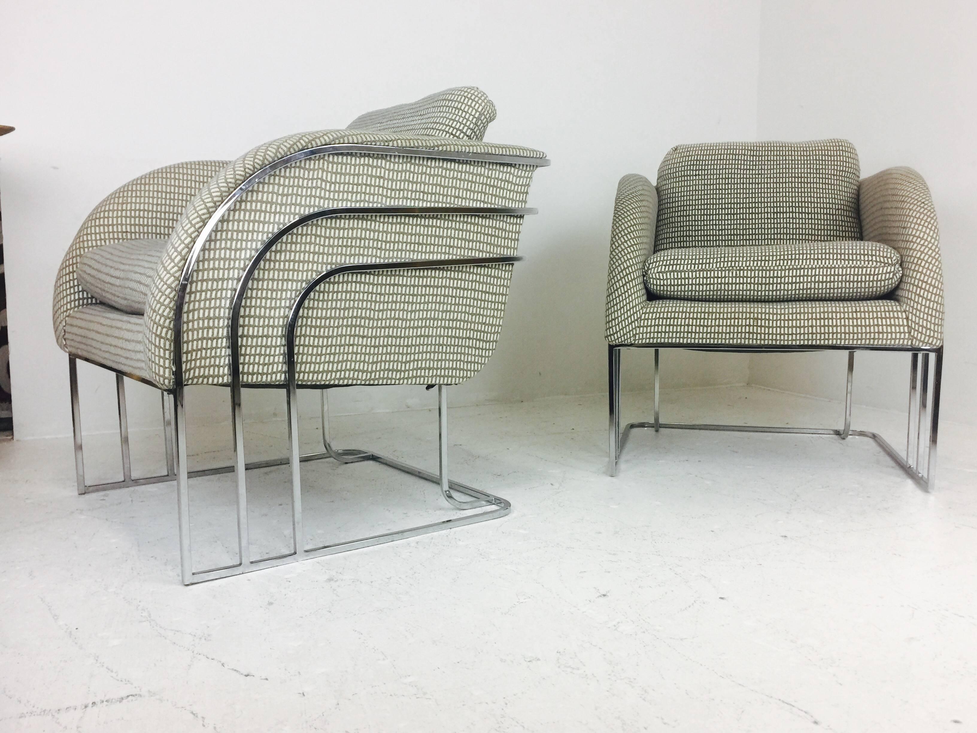 Mid-Century Modern Pair of Deco Style Chrome Chairs by Milo Baughman