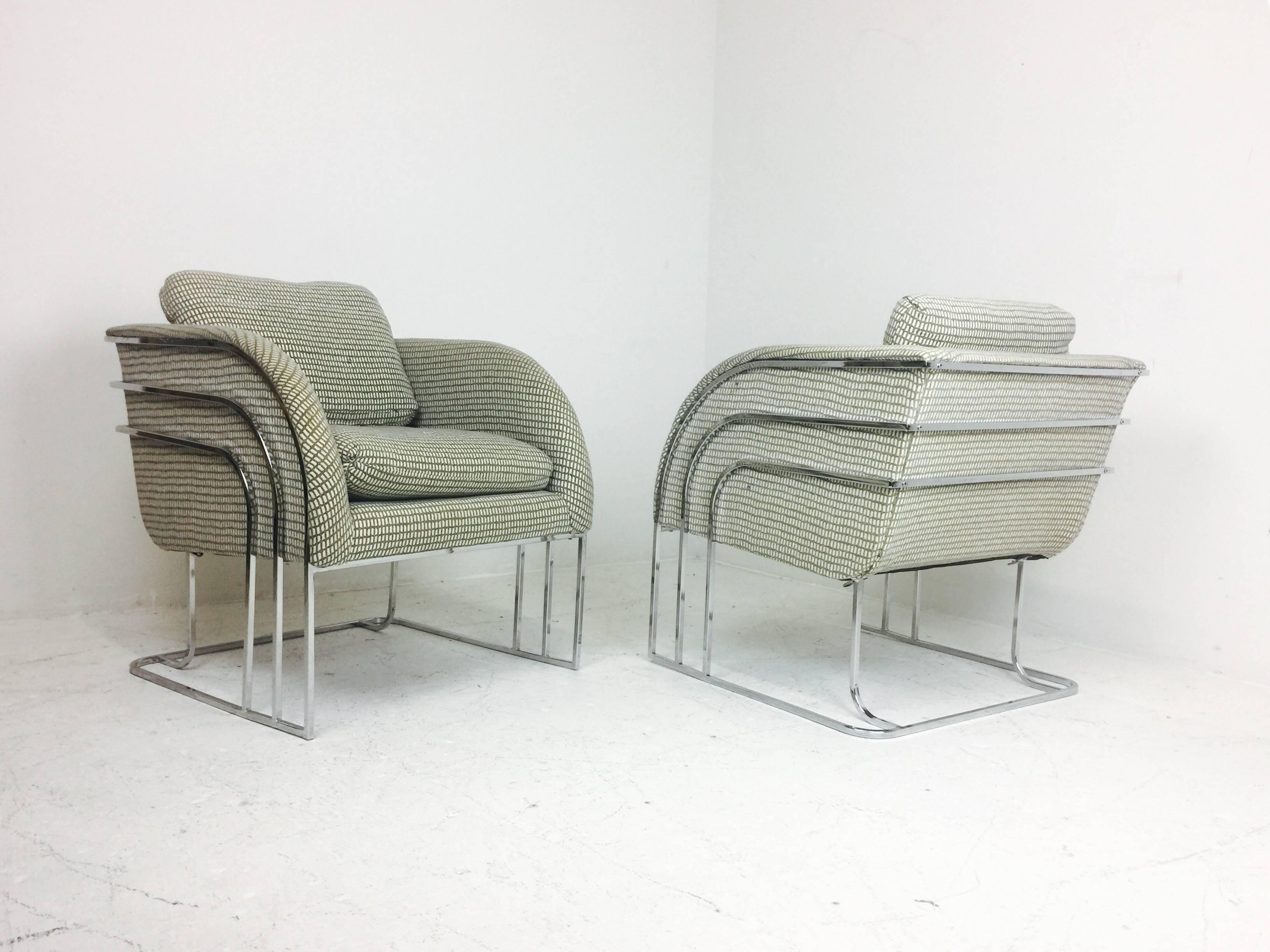 20th Century Pair of Deco Style Chrome Chairs by Milo Baughman