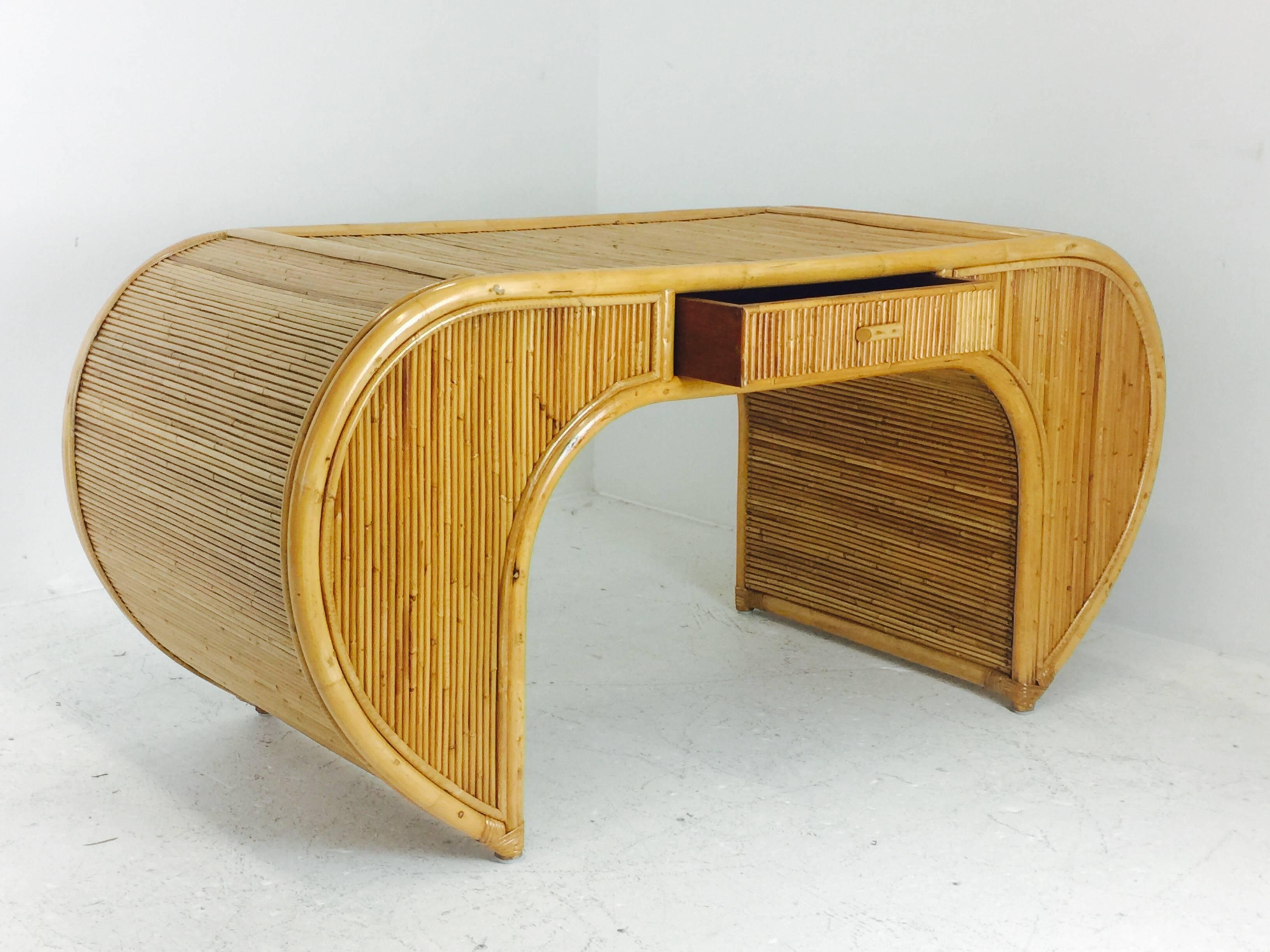 Round Rattan Desk in the Style of Gabriella Crespi 1