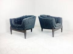 Pair of Low Tufted Three Legged Lounge Chairs in the Style of Adrain Pearsall