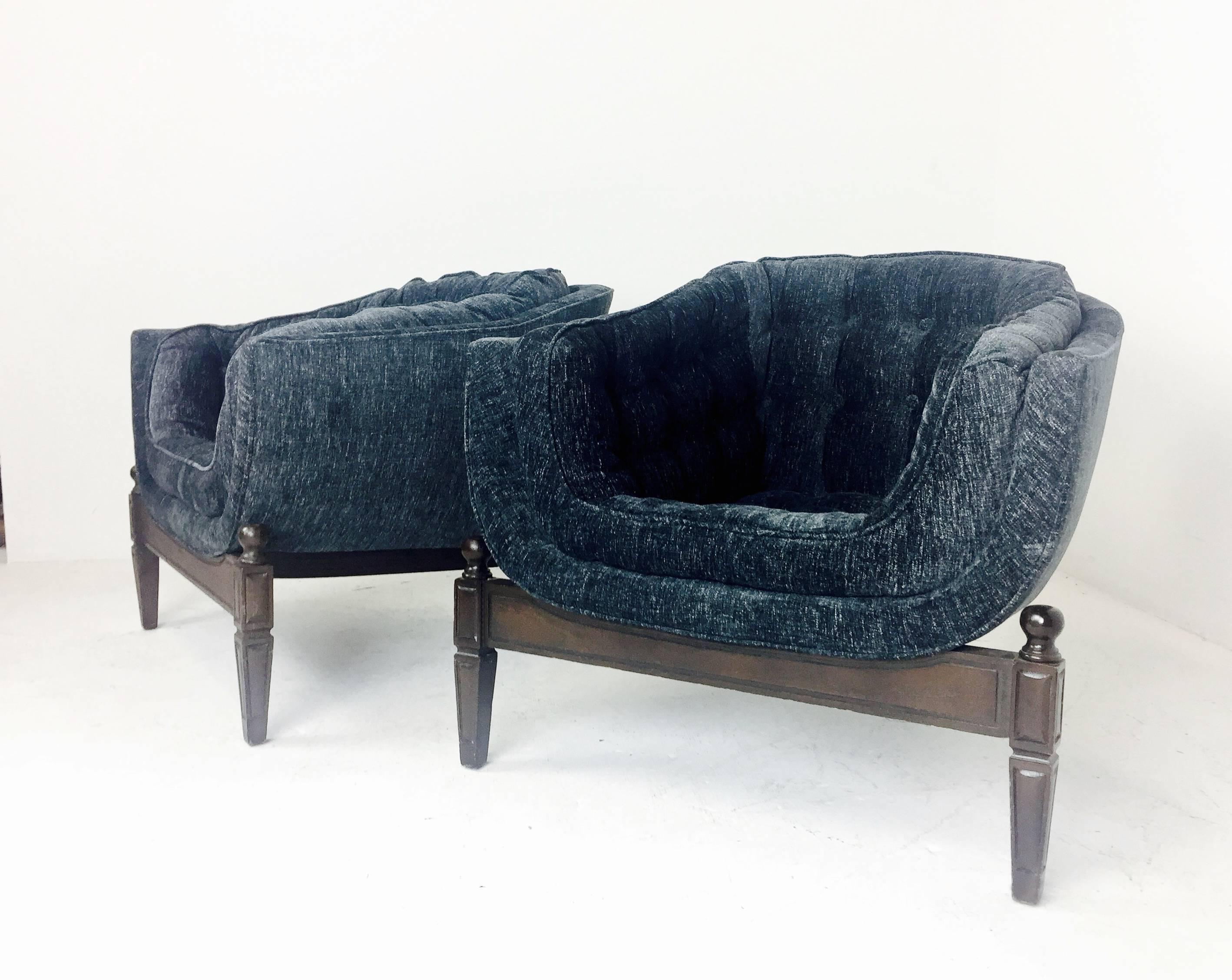 20th Century Pair of Low Tufted Three Legged Lounge Chairs in the Style of Adrain Pearsall