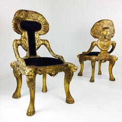 Pair of Bronze/Gold Lion Motif Throne Chairs