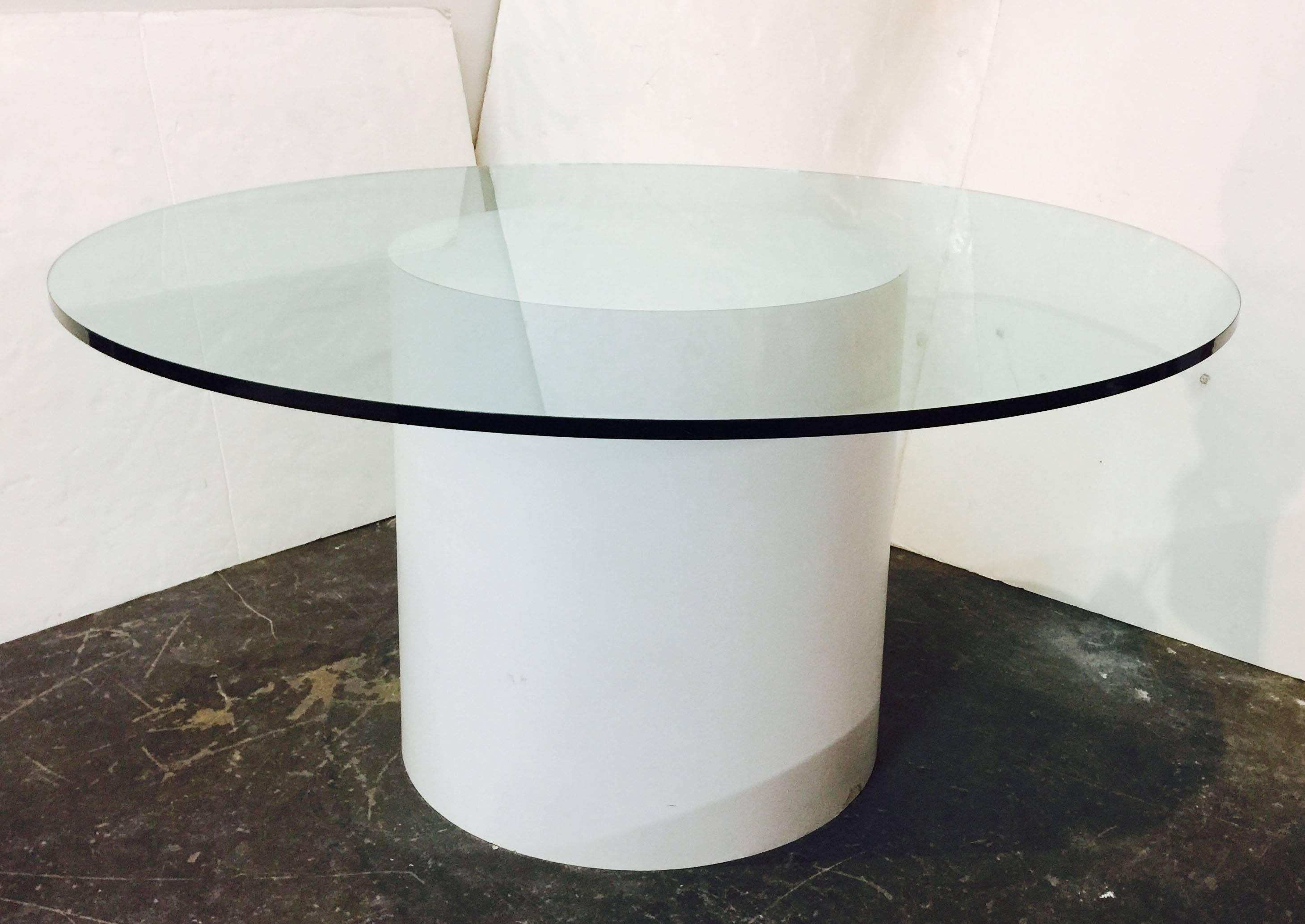 Mid-Century Modern Modern White Laminated Dining Table with Round Glass Top