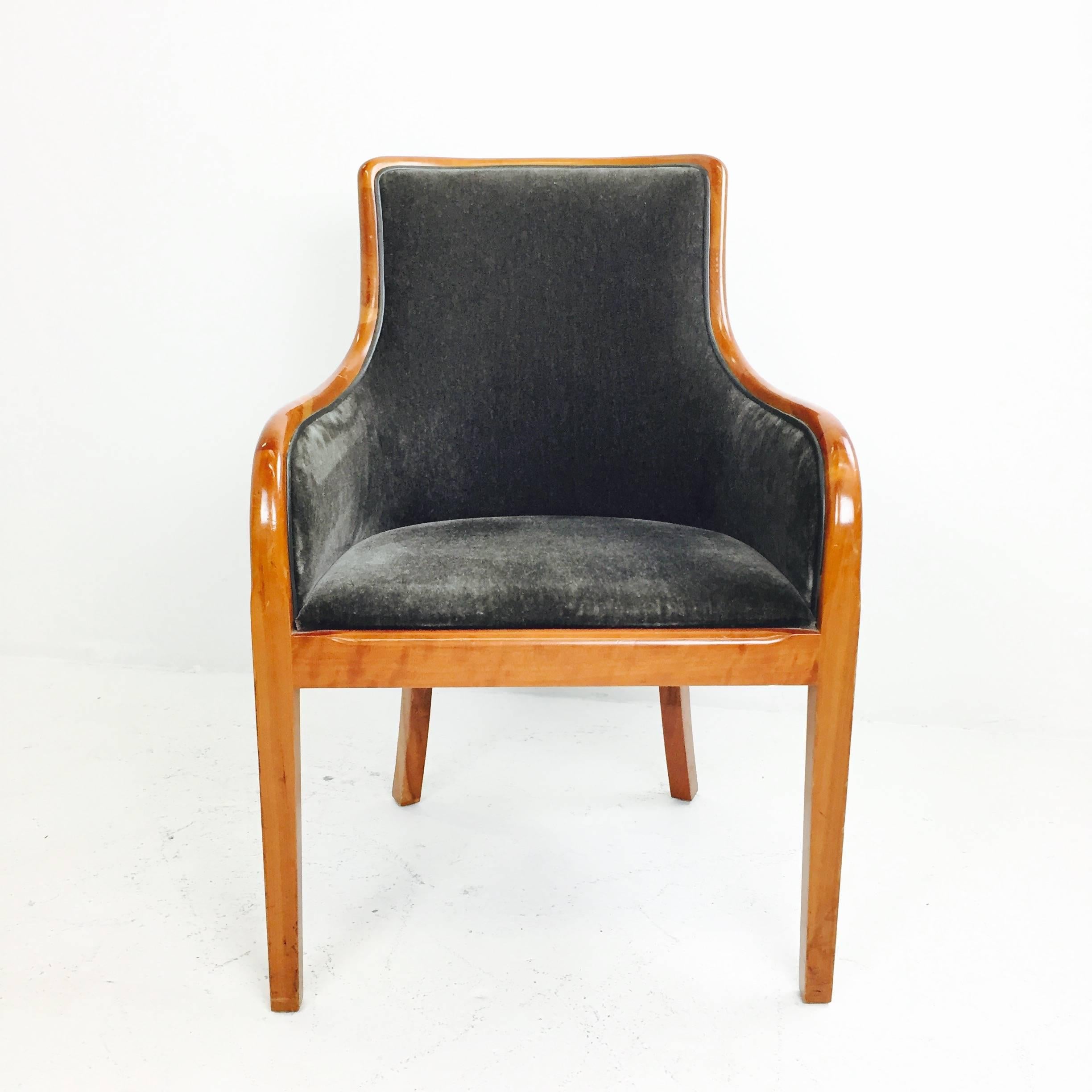 Mid-Century Modern Pair of Mohair and Cherrywood Chairs by Zographas