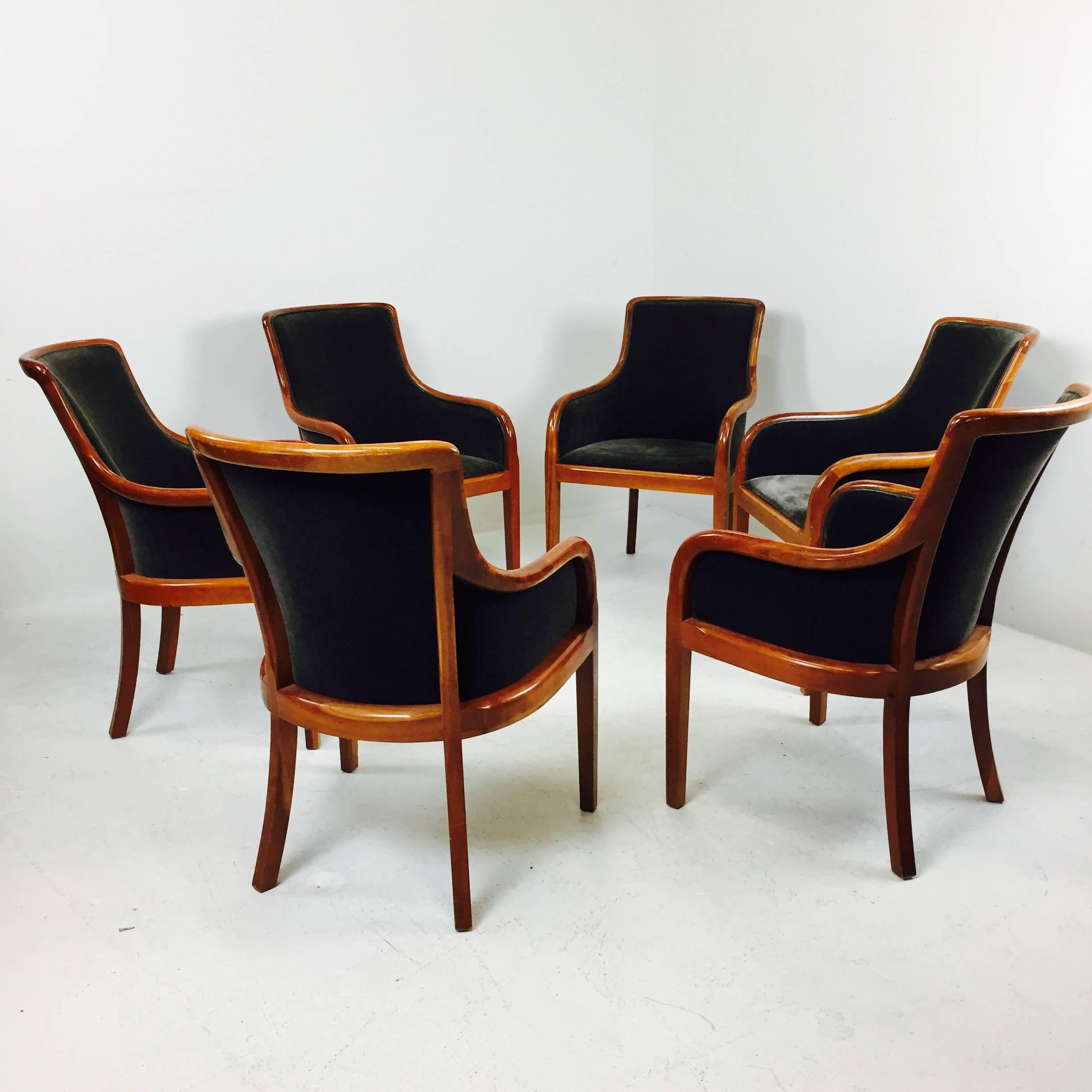 Pair of Mohair and Cherrywood Chairs by Zographas 4