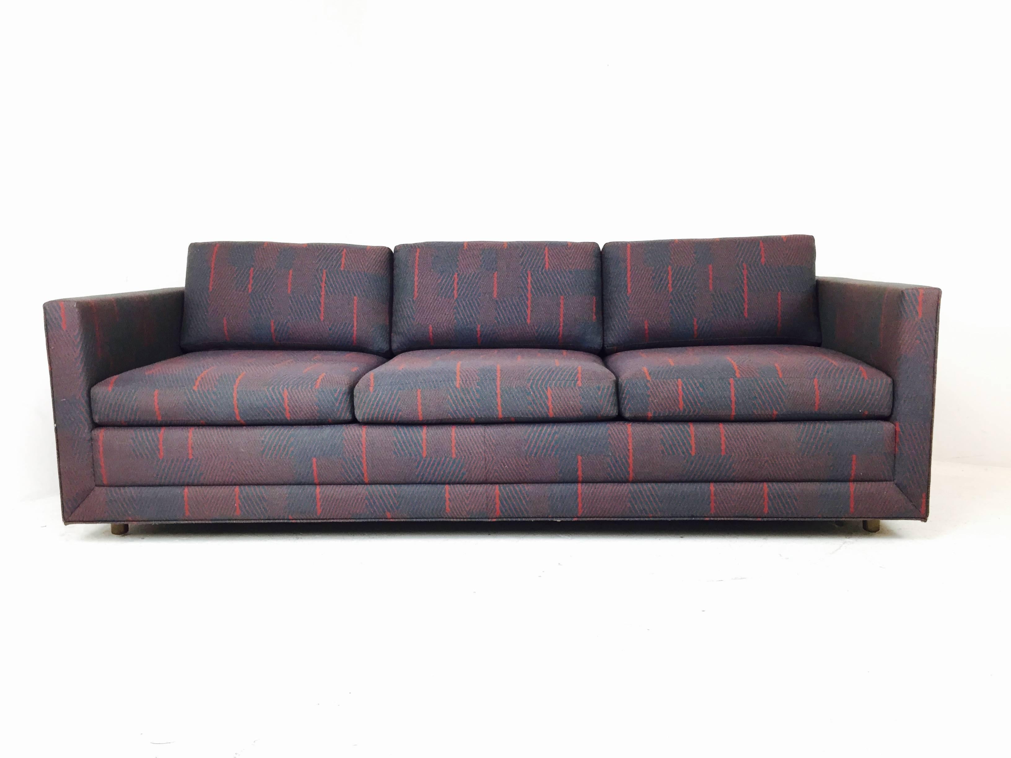 Handsome tuxedo sofa by Martin Brattrud. Upholstery is in good vintage condition, circa 1980s.

Dimensions: 84" W x 33" D x 24.5" T.
Seat height 17".