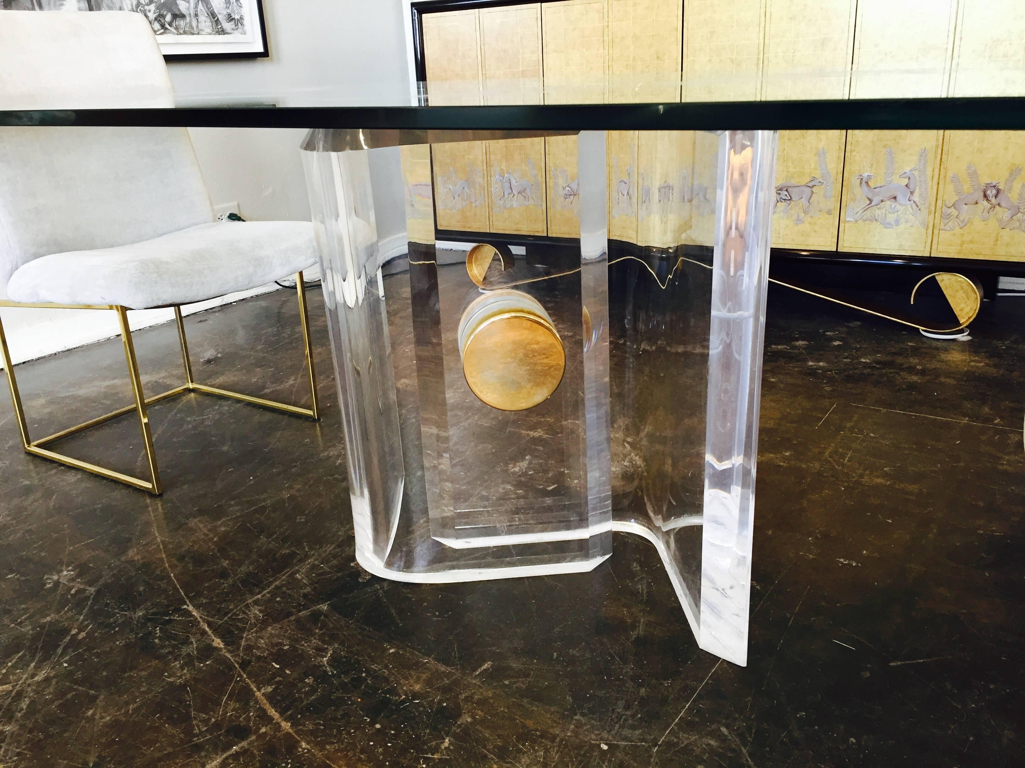 Lucite and Brass Dining Table Base with Glass Top 1