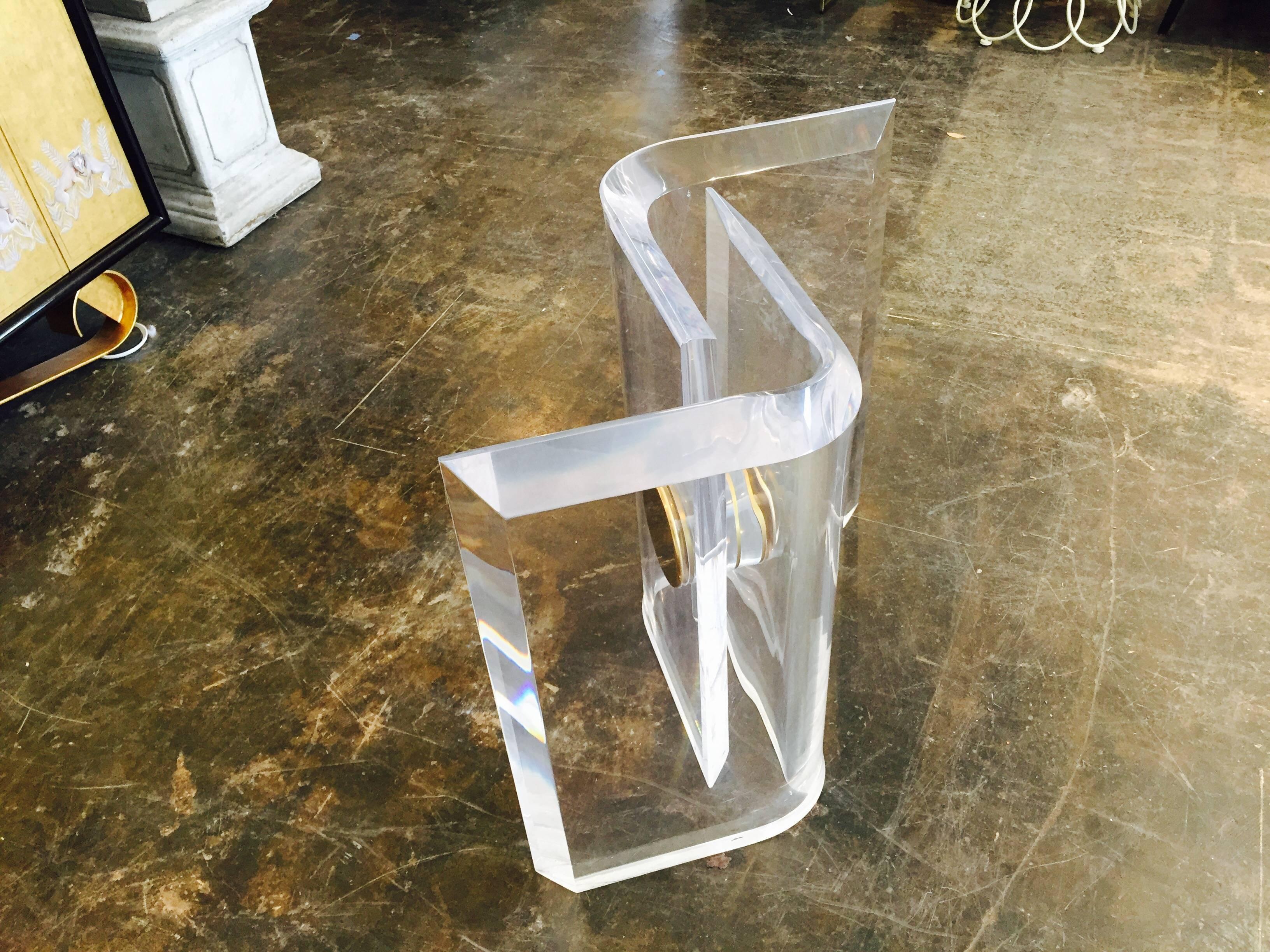 Lucite and Brass Dining Table Base with Glass Top 2