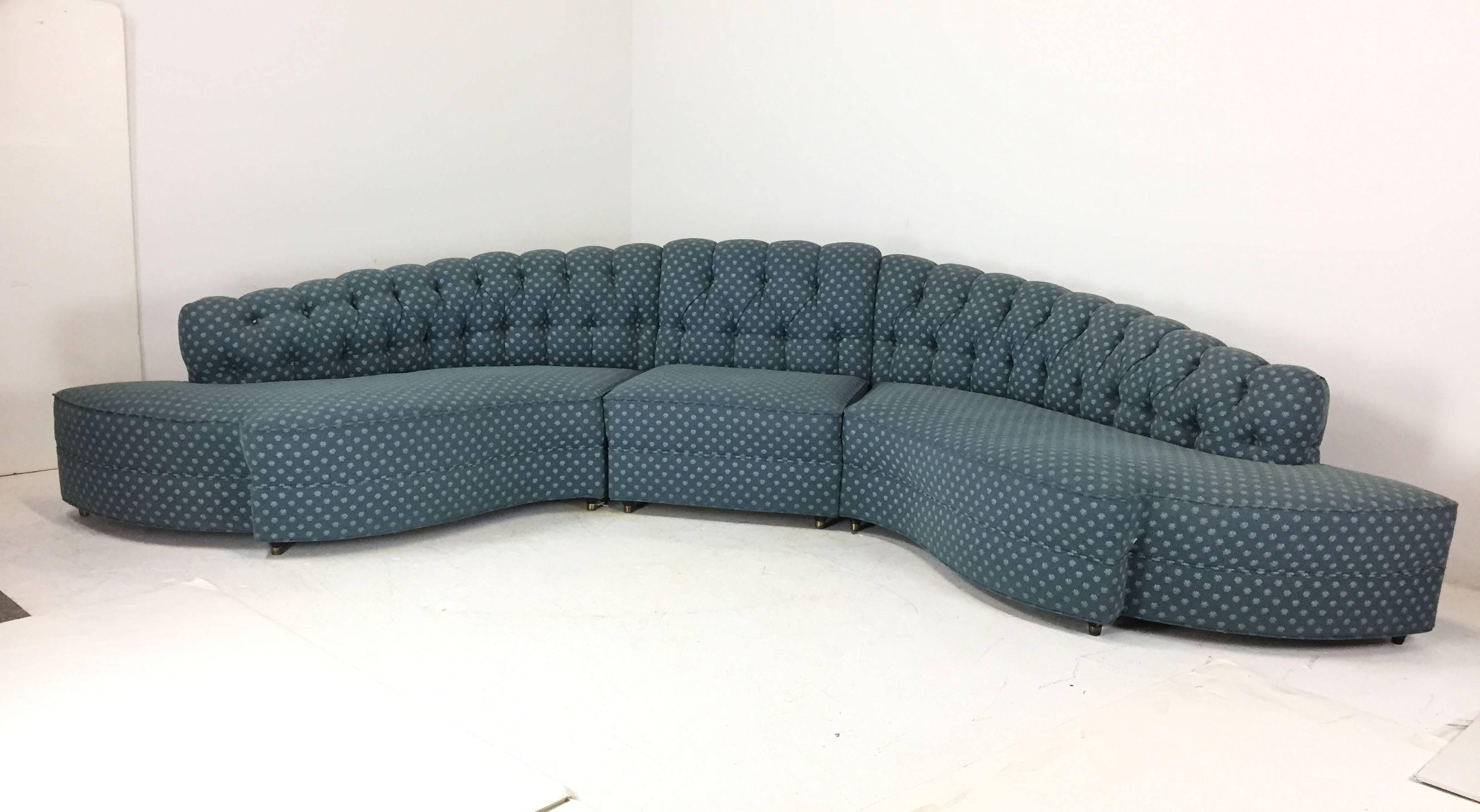 Mid-Century Modern 1930s Three-Piece Tufted Back Sectional Sofa