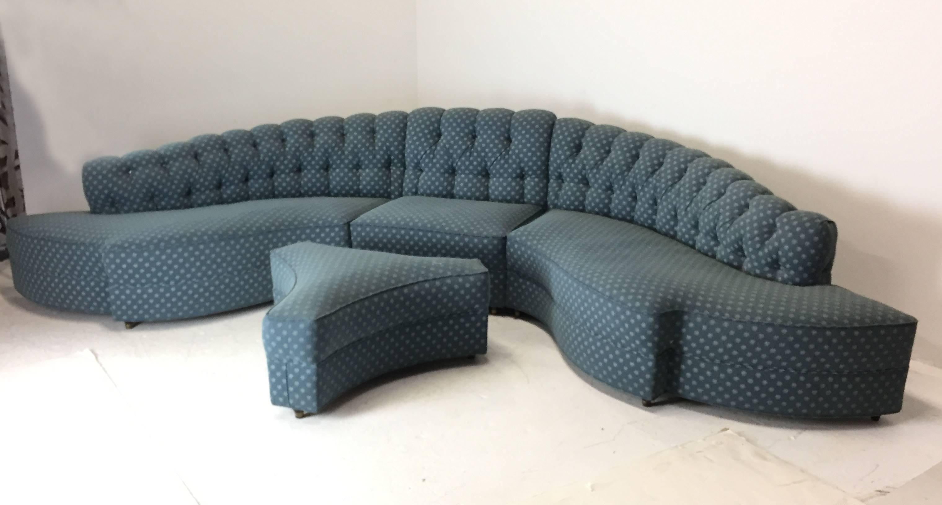 1930s Three-Piece Tufted Back Sectional Sofa In Good Condition In Dallas, TX