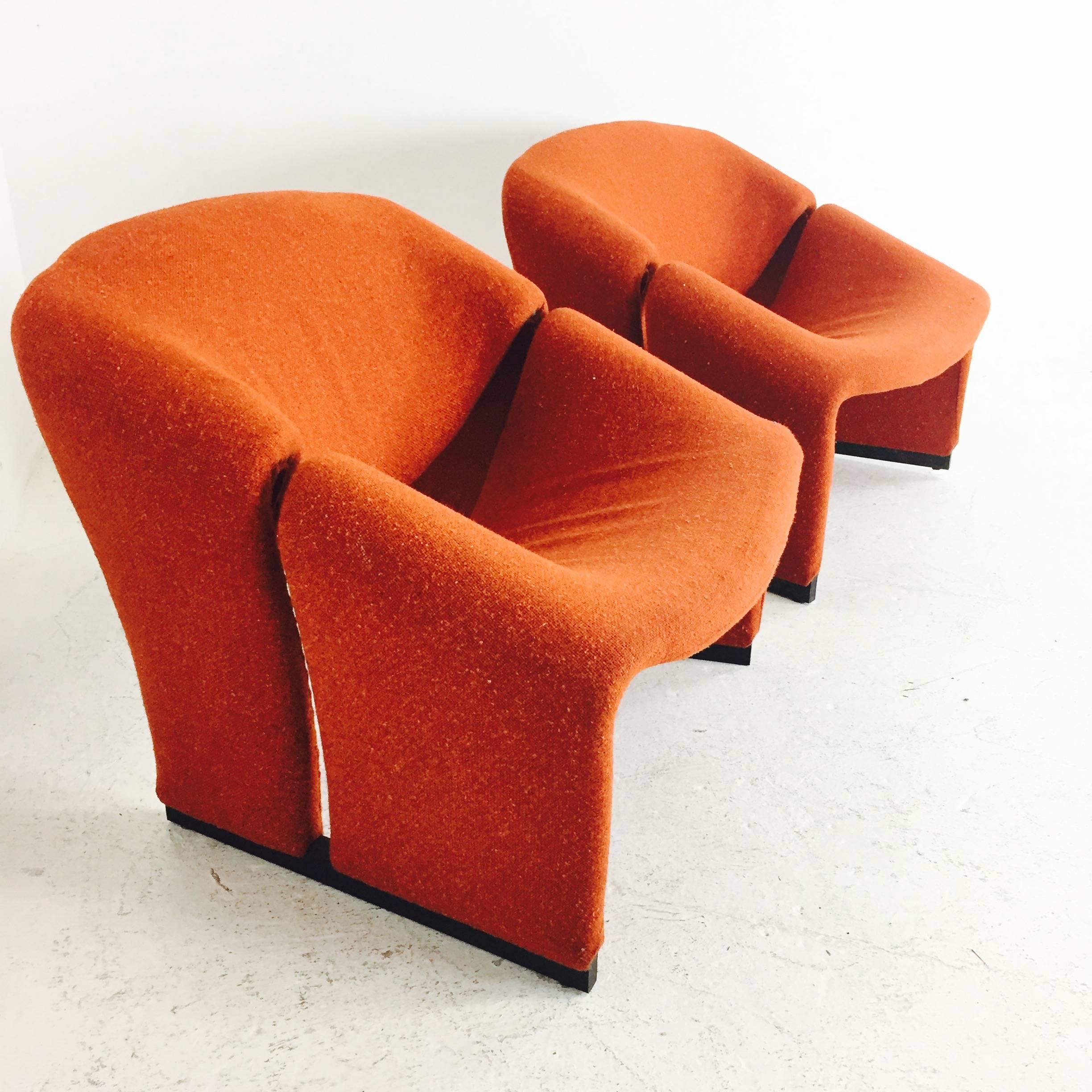 Mid-Century Modern Pair of Orange Groovy Pierre Paulin Lounge Chairs for Artifort