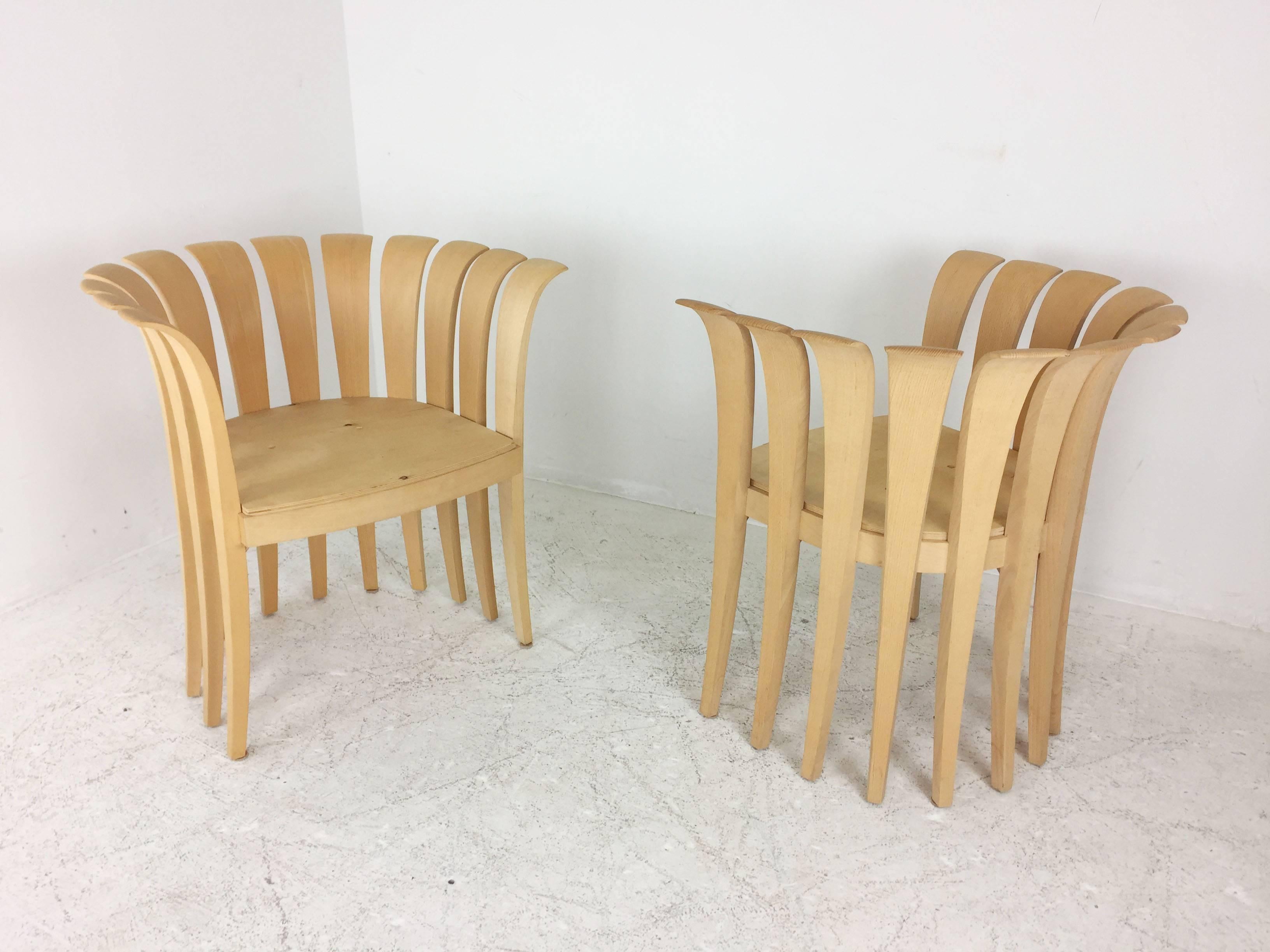 Pair of Sculptural Wood Petal Style Armchairs In Good Condition In Dallas, TX