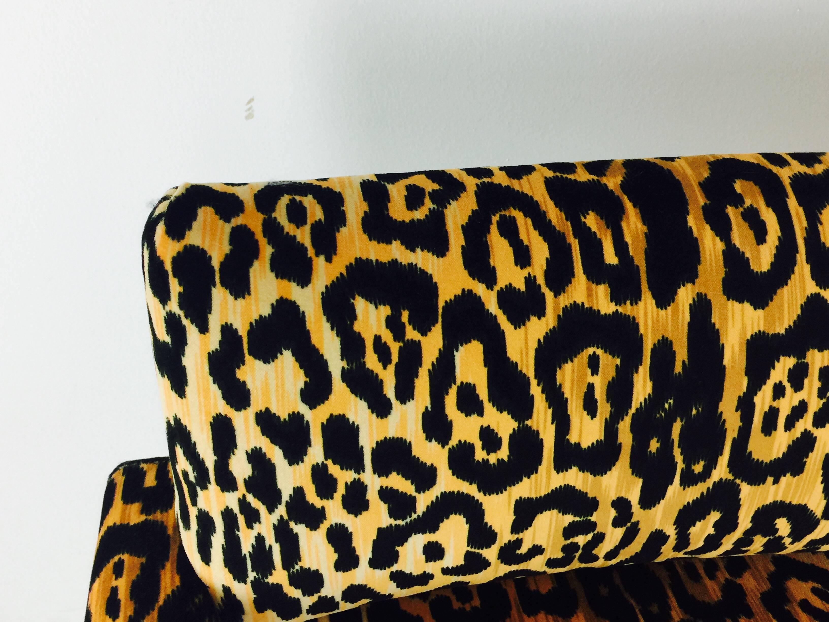 Mid-Century Modern Pair of Milo Baughman Leopard Parsons Chairs on Casters
