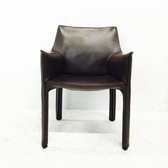 Espresso Brown Mario Bellini Cab Leather Dining Armchairs for Cassina