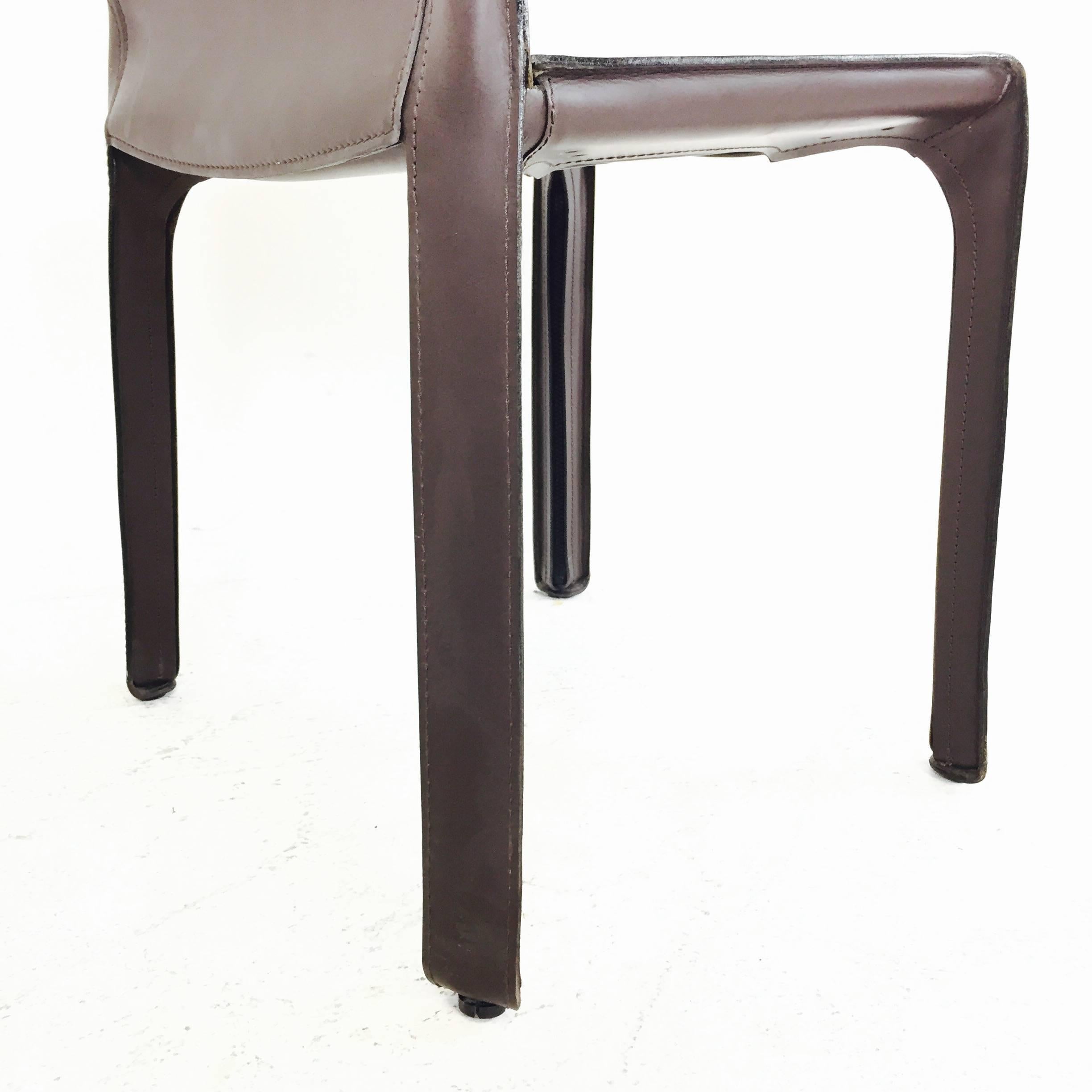 Italian Espresso Brown Mario Bellini Cab Leather Dining Chairs (3 Available)