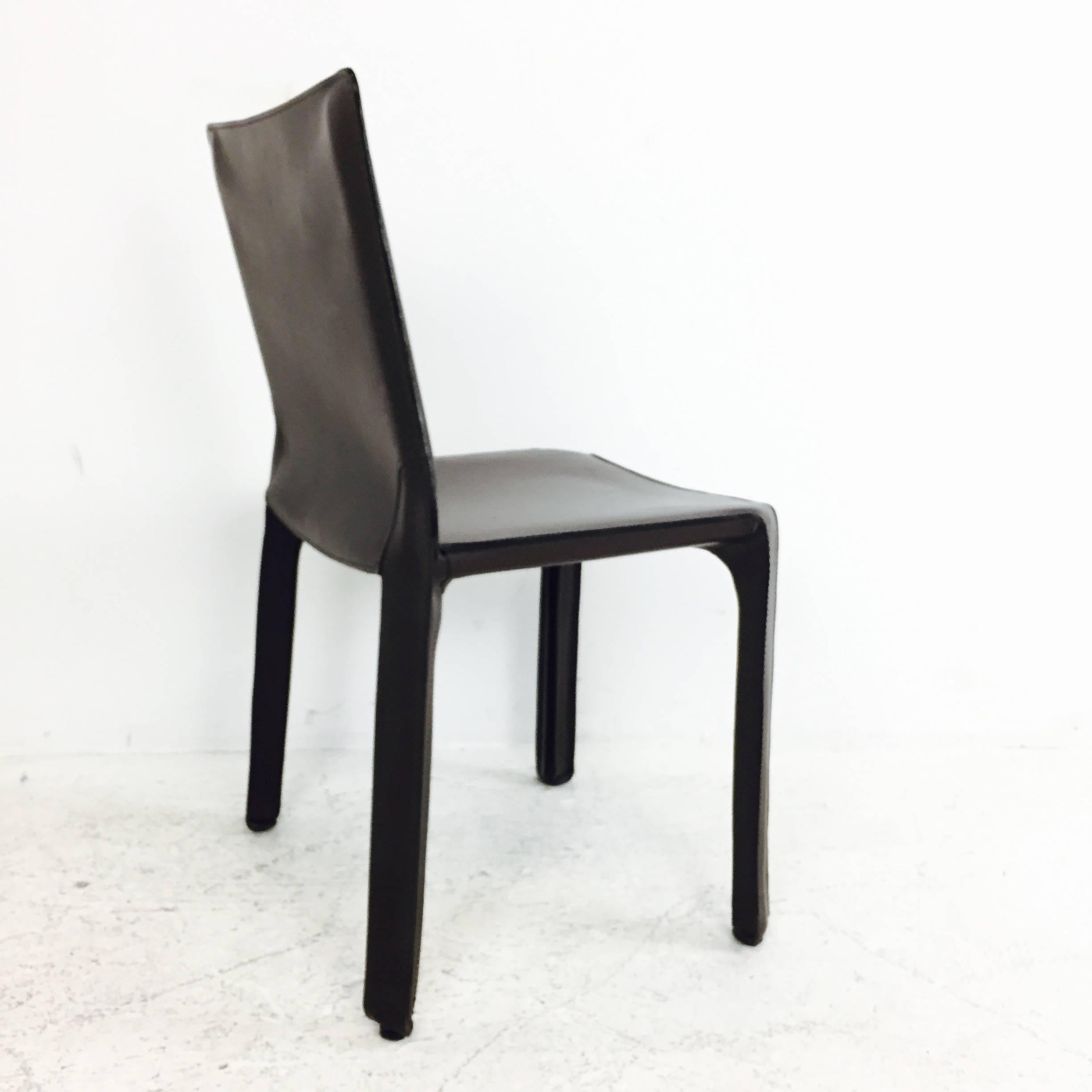 Modern Espresso Brown Mario Bellini Cab Leather Dining Chairs (3 Available)