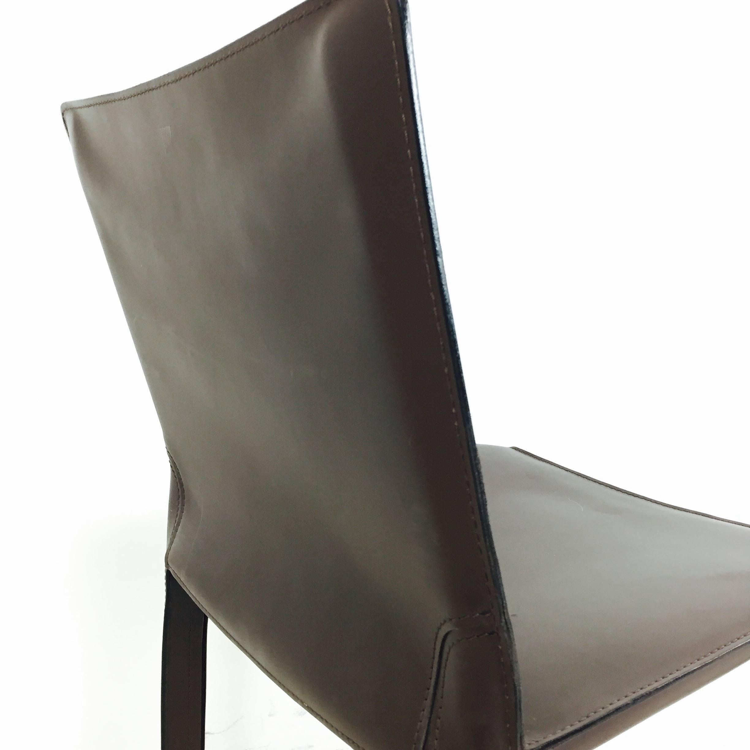 Espresso Brown Mario Bellini Cab Leather Dining Chairs (3 Available) In Good Condition In Dallas, TX
