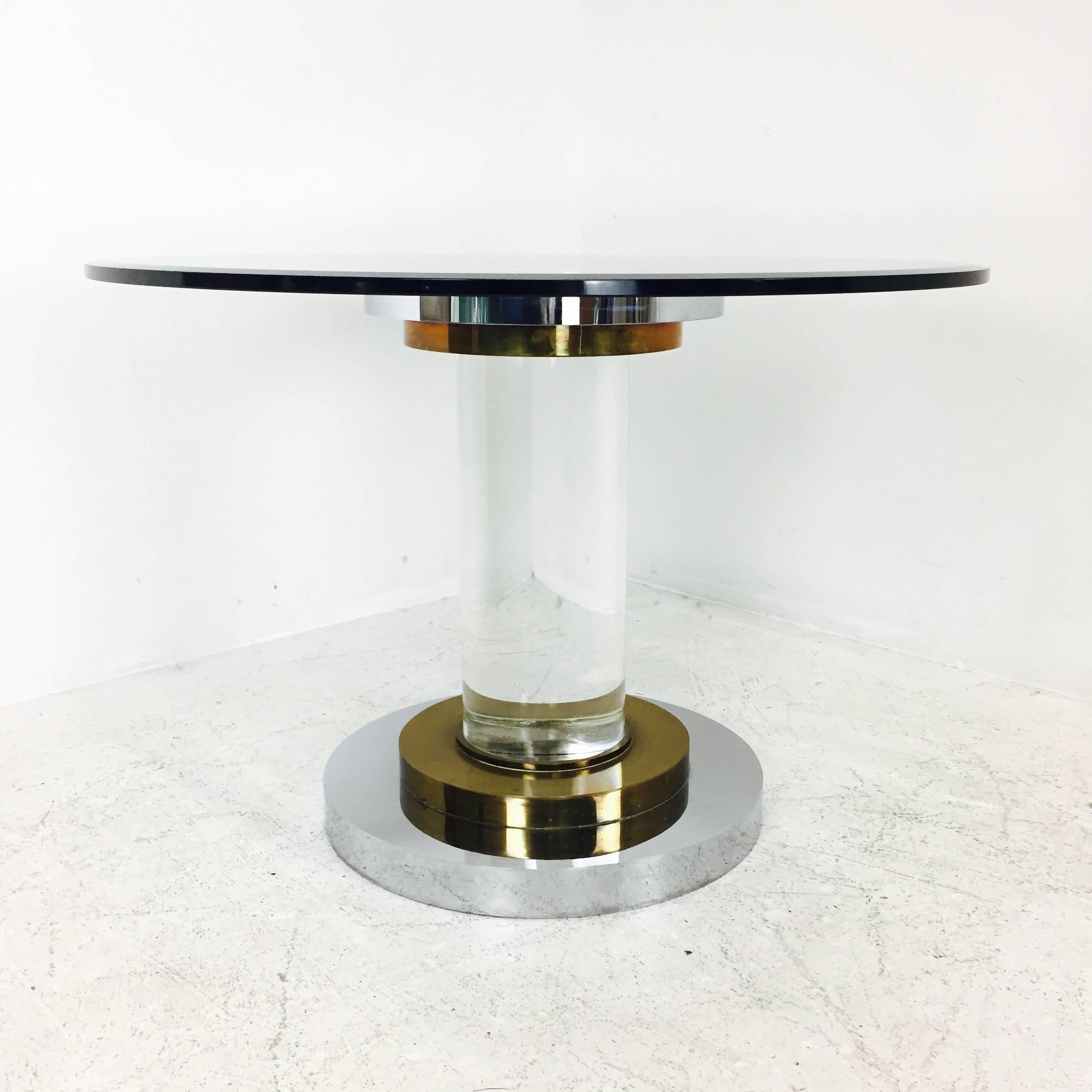 Mid-Century Modern Lucite and Glass Pedestal Dining Table by Romeo Rega