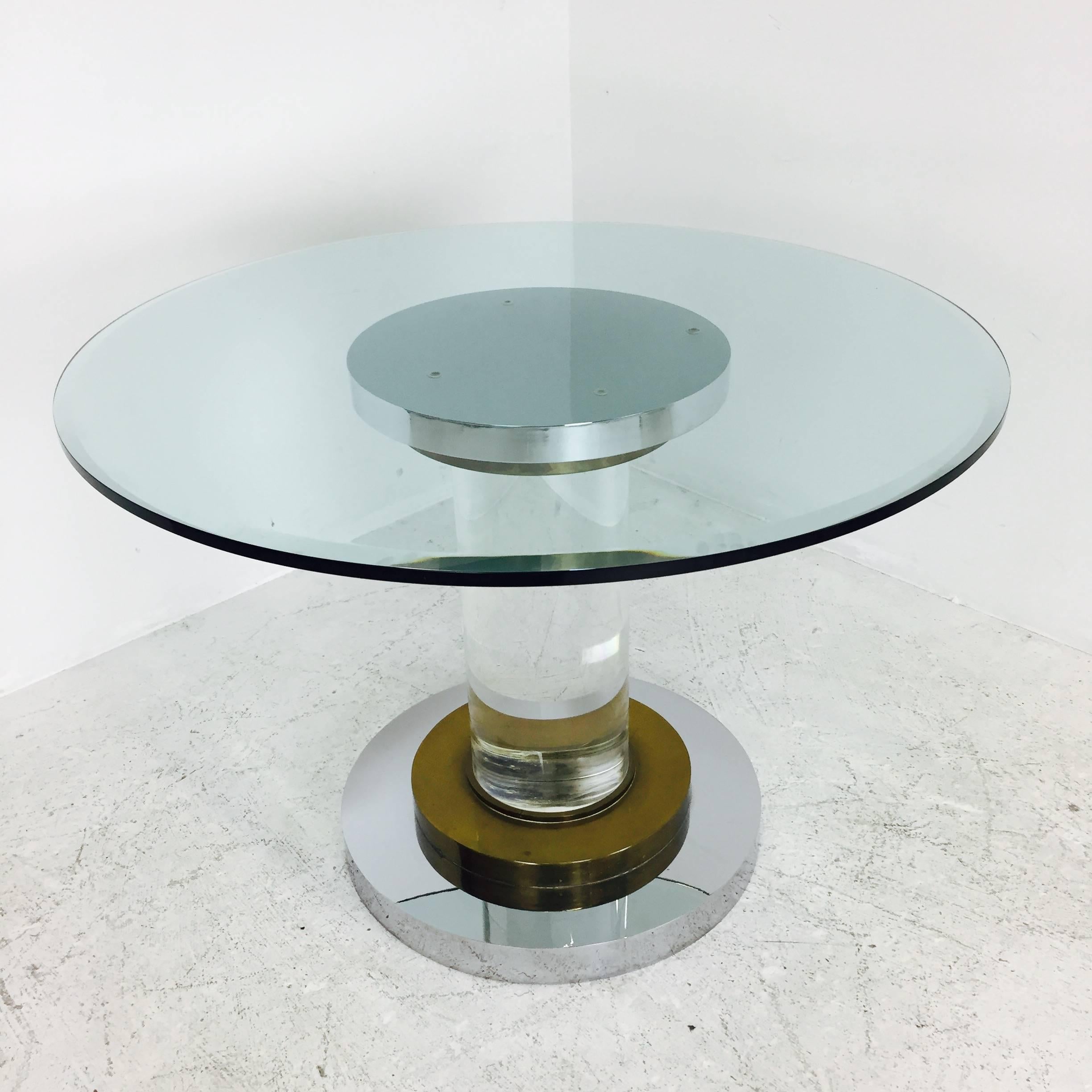 Lucite and Glass Pedestal Dining Table by Romeo Rega In Good Condition In Dallas, TX