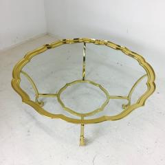 Hollywood Regency Scalloped Edge Brass and Glass Coffee Table by Labarge