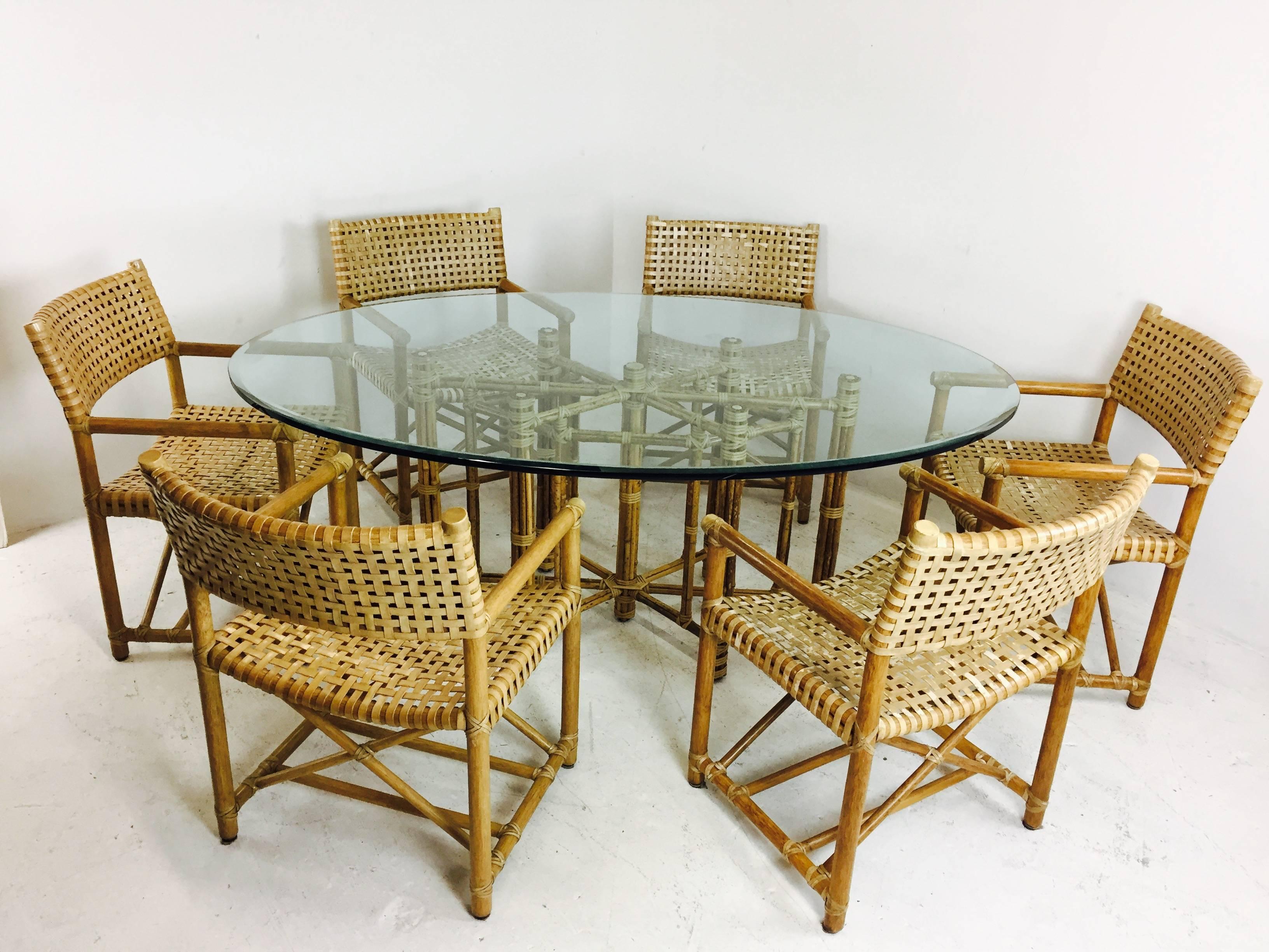Bamboo Oval Glass Dining Table by McGuire In Good Condition In Dallas, TX