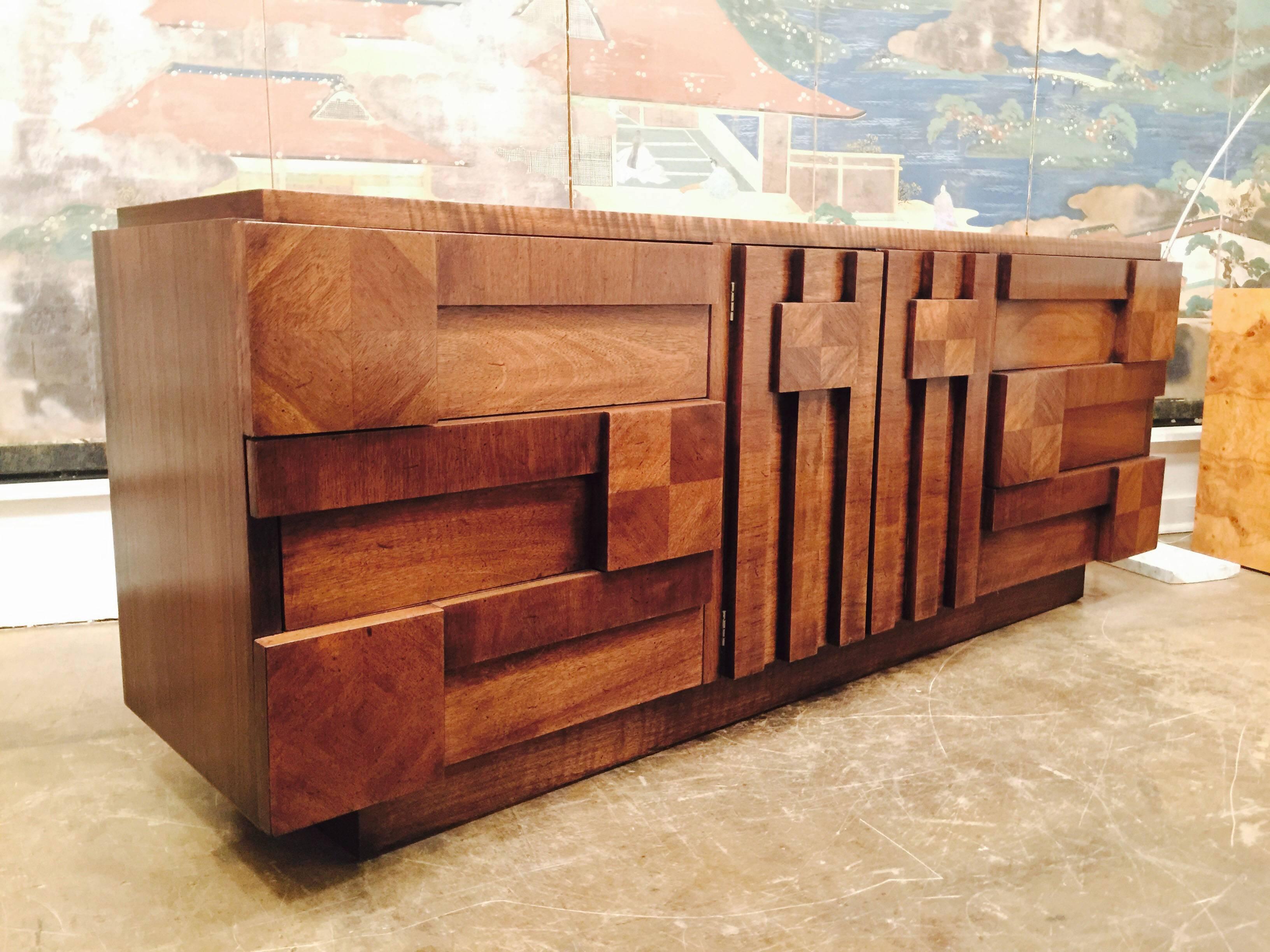Brutalist dresser or credenza by Lane Furniture. Piece is in excellent condition with minimal wear, circa 1970s

Dimensions: 78