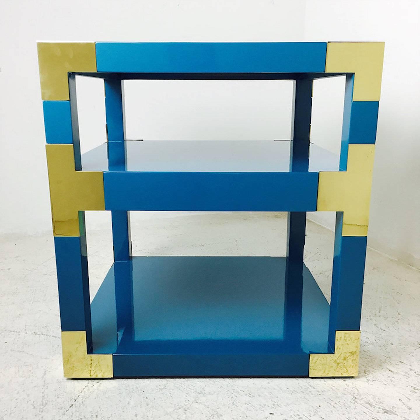 Custom Brass and Lacquer Cube Side Tables 2