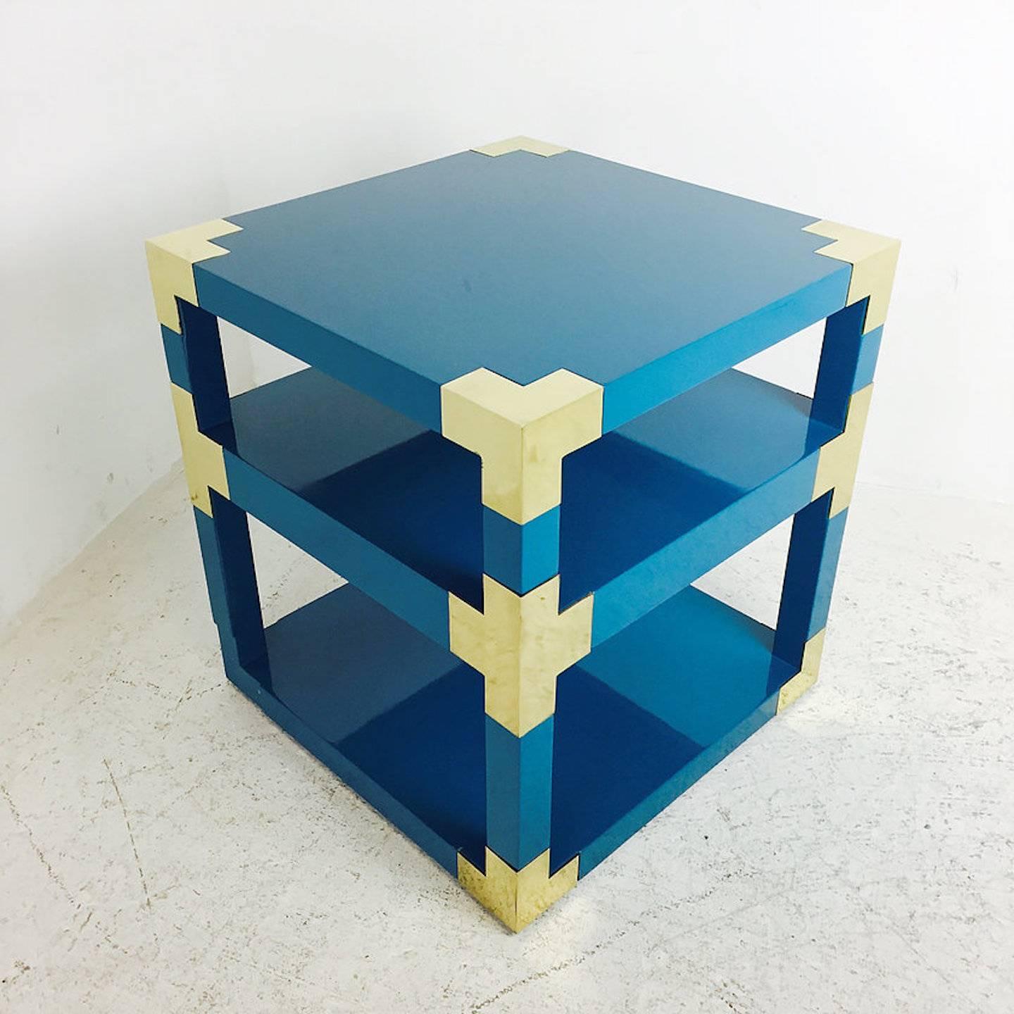 Custom Brass and Lacquer Cube Side Tables 3