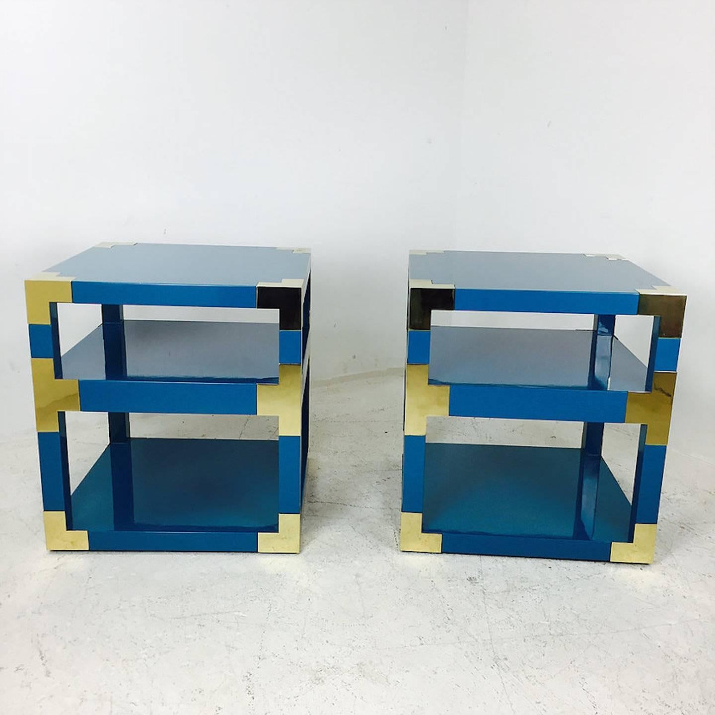 Contemporary Custom Brass and Lacquer Cube Side Tables