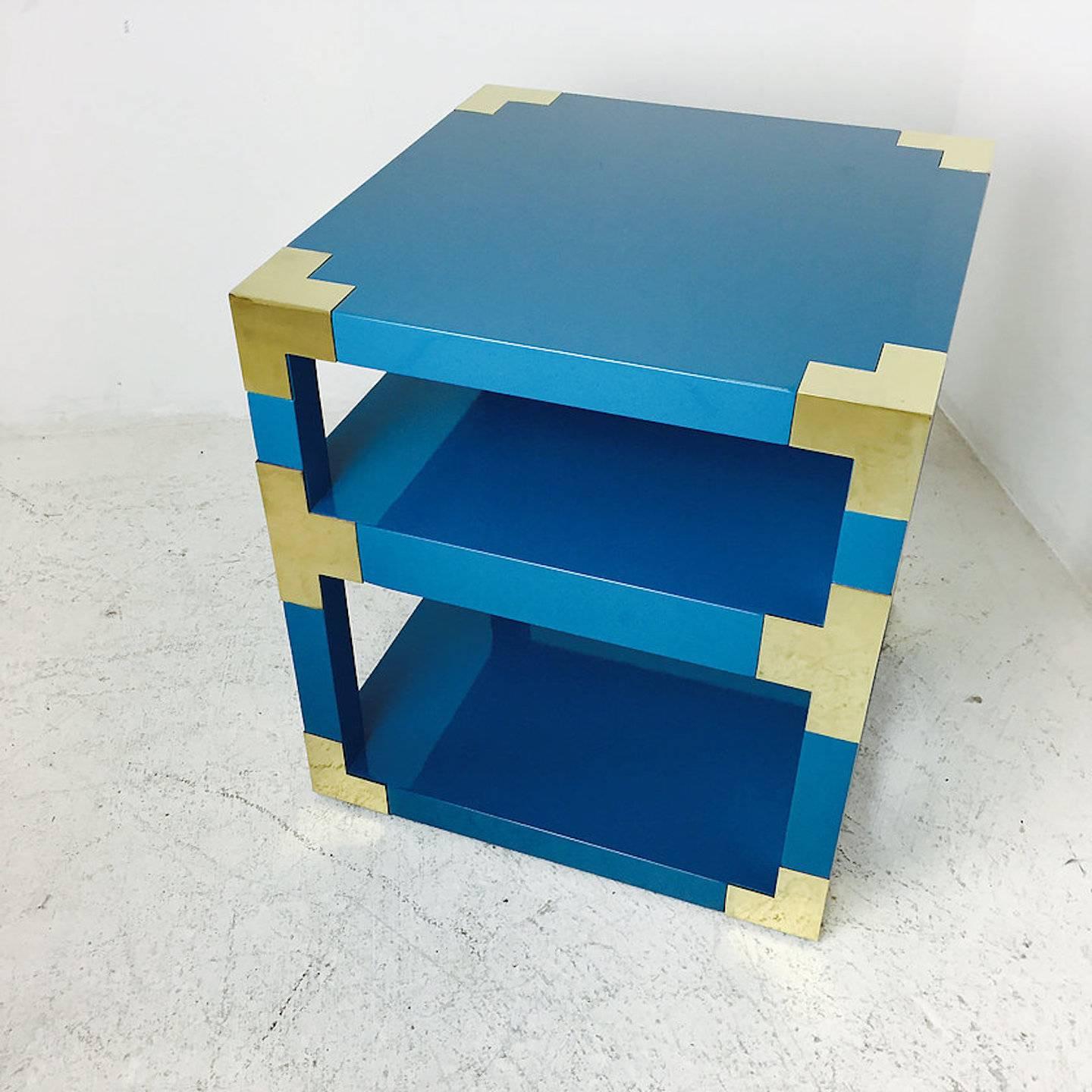 Custom Brass and Lacquer Cube Side Tables 4