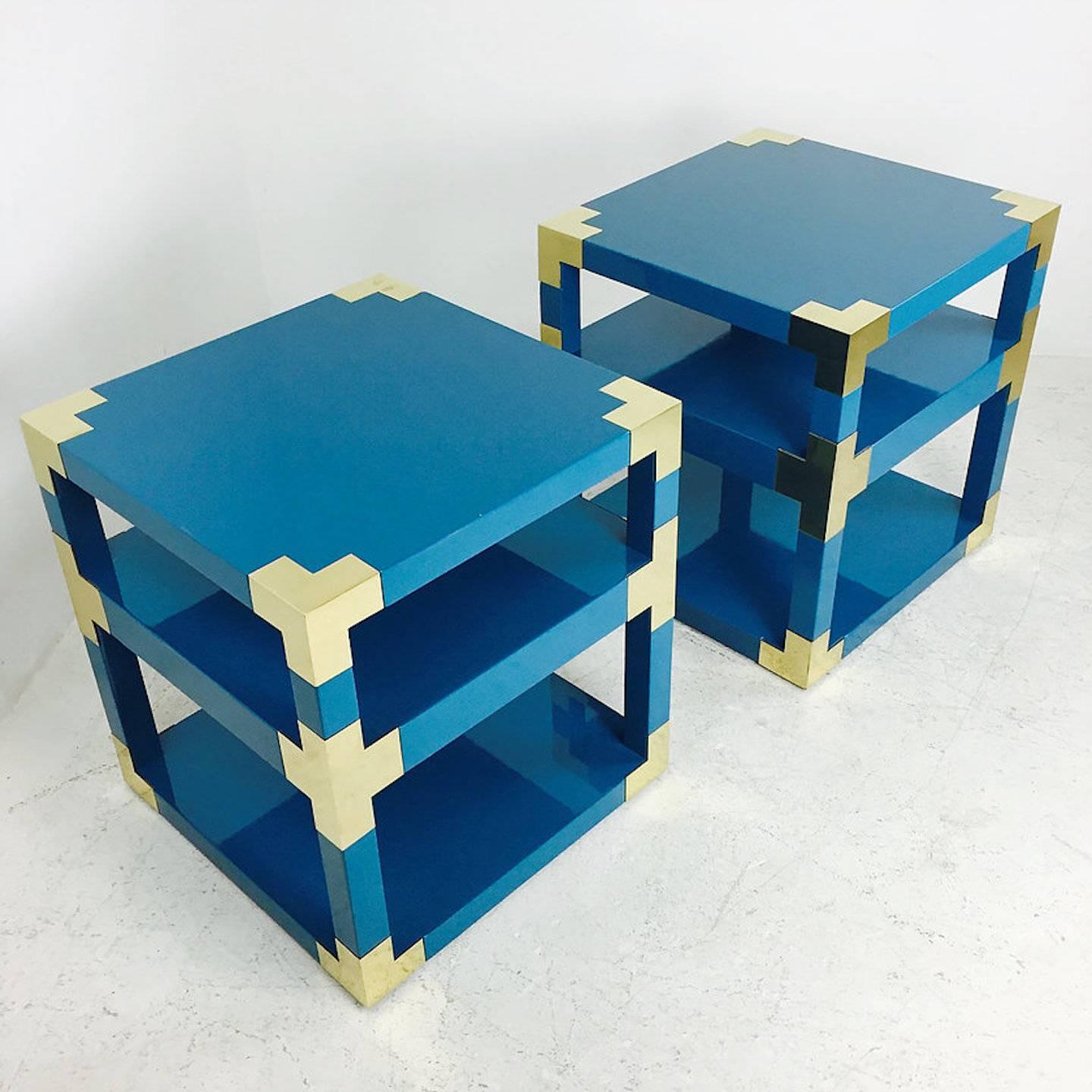 Custom Brass and Lacquer Cube Side Tables 5