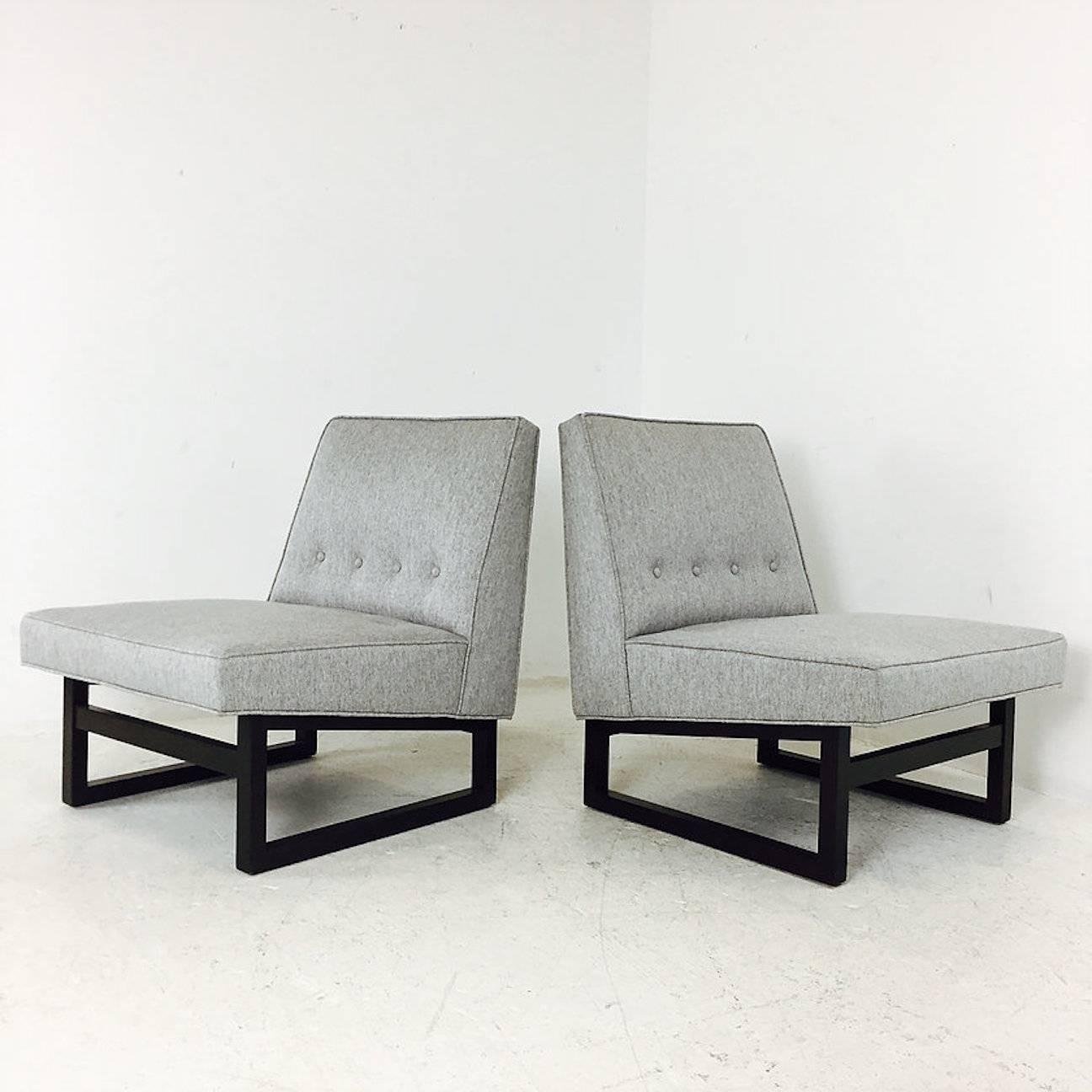 Pair of Dunbar slipper chairs by Ed Wormley. Recently refinished and upholstered. Perfect for a New York apartment.

Dimensions: 25