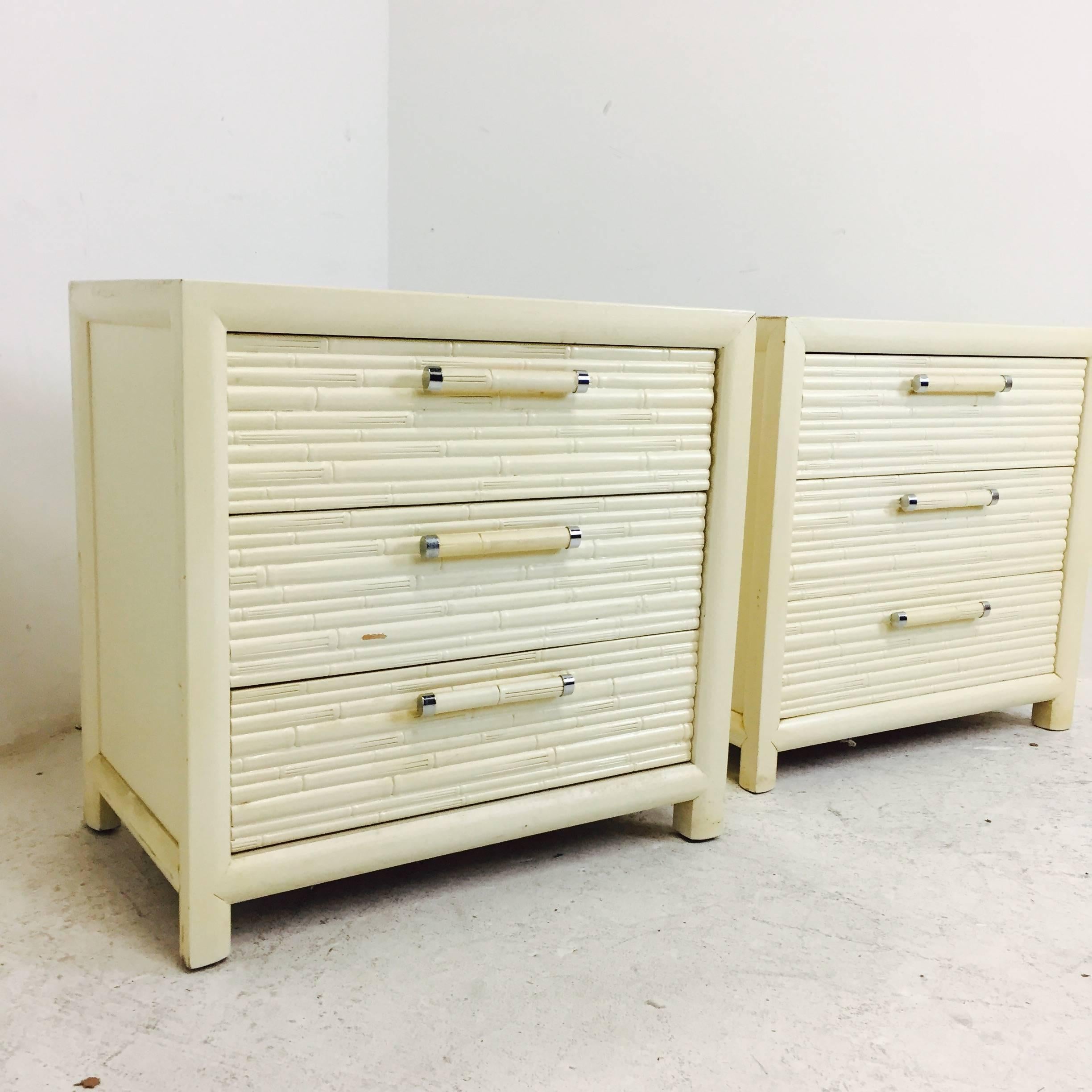 Pair of Faux Bamboo Nightstands by Century In Good Condition In Dallas, TX