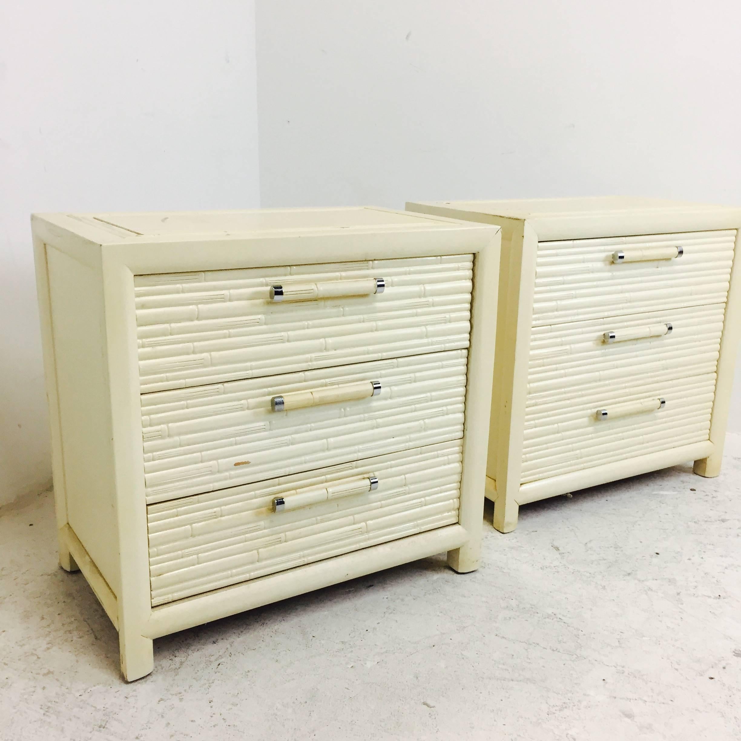 Mid-Century Modern Pair of Faux Bamboo Nightstands by Century