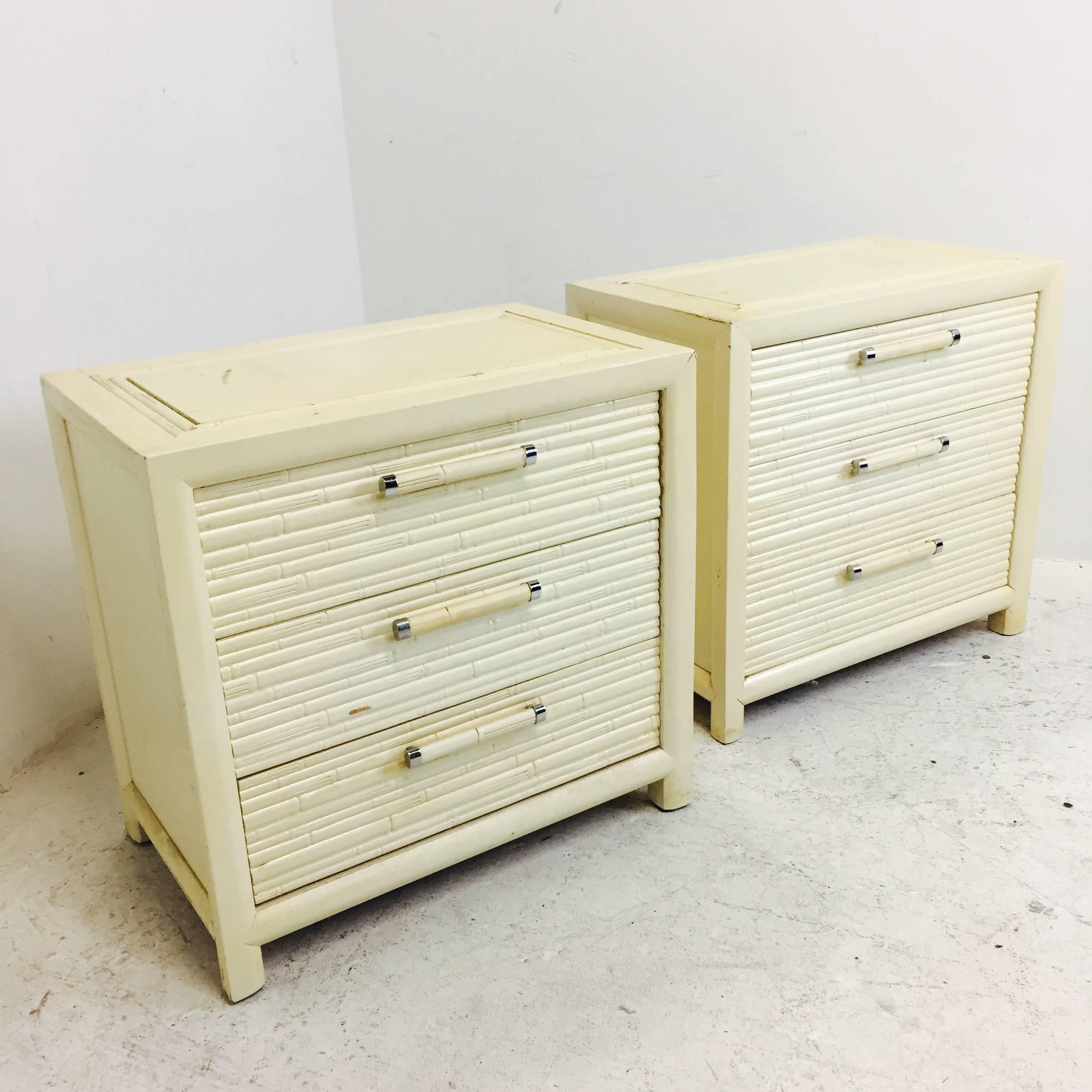 20th Century Pair of Faux Bamboo Nightstands by Century