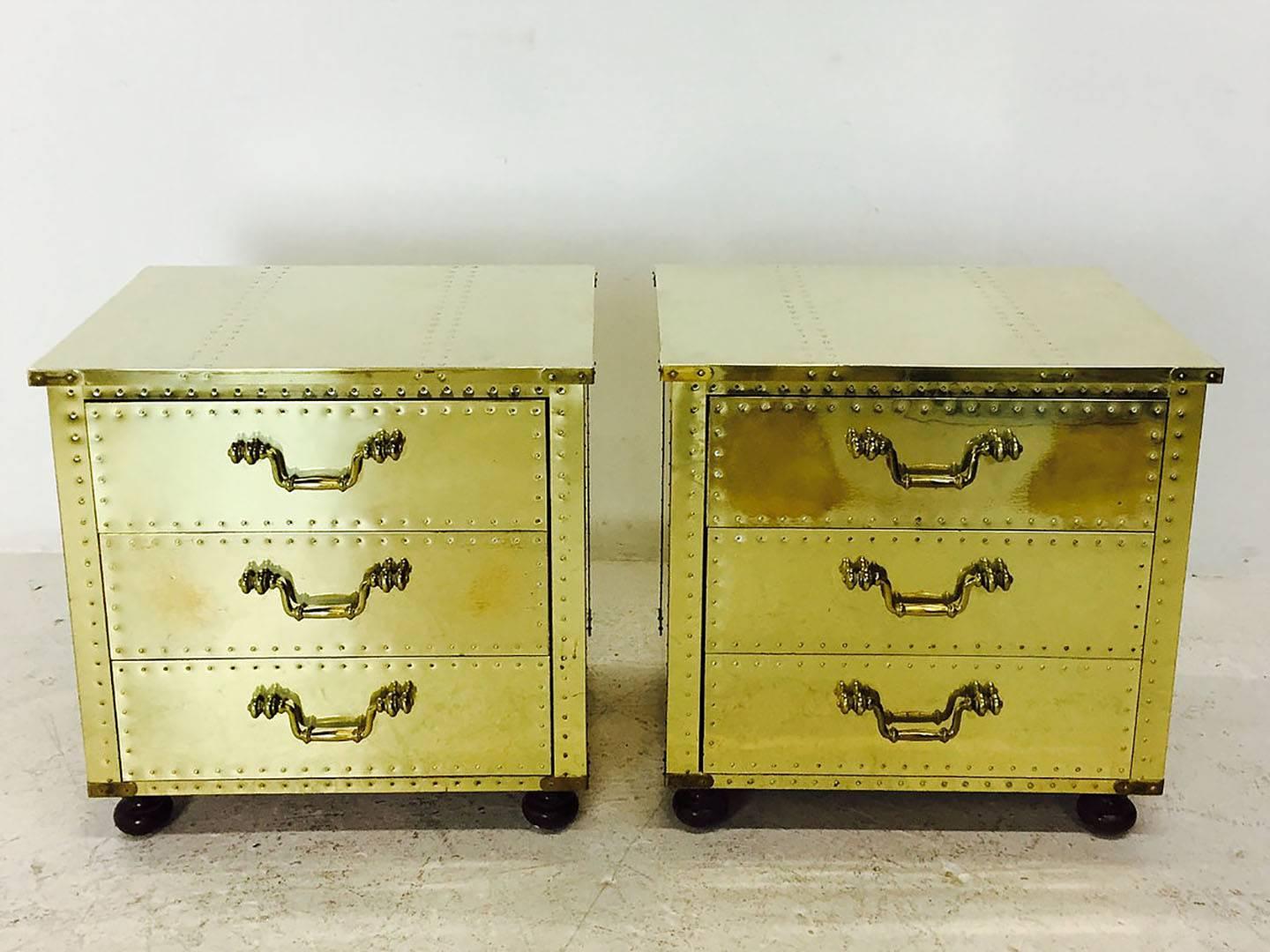 20th Century Pair of Brass Sarreid Side Tables or Nightstands