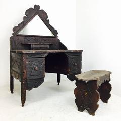 Primitive Adirondack Vanity Table and Bench